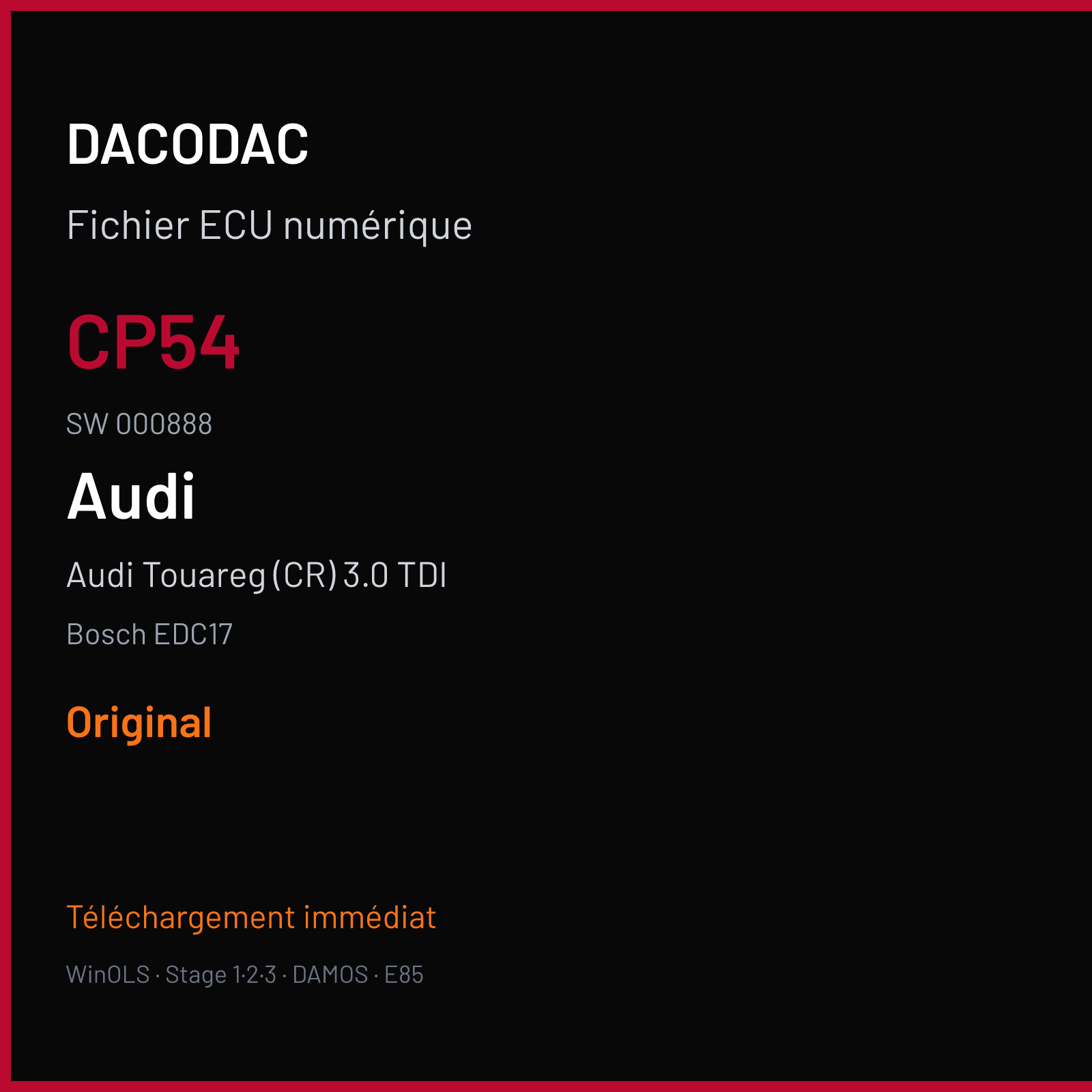 Audi Touareg (CR) 3.0 TDI (2015) — Bosch EDC17 — CP54 · 000888 — Original