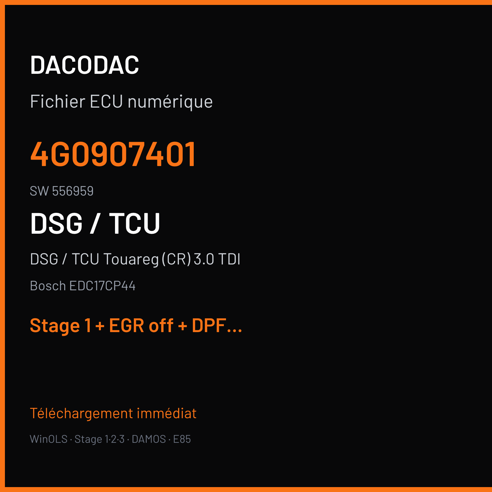 DSG / TCU Touareg (CR) 3.0 TDI (2013) — Bosch EDC17CP44 — 4G0907401 · 556959 — Stage 1 + EGR off + DPF off + VMAX off