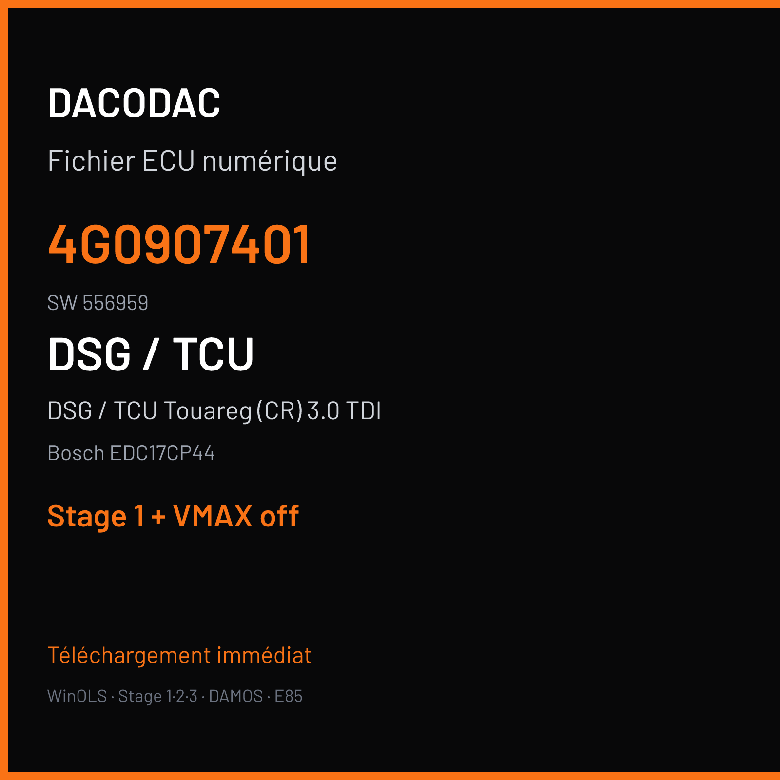 DSG / TCU Touareg (CR) 3.0 TDI (2013) — Bosch EDC17CP44 — 4G0907401 · 556959 — Stage 1 + VMAX off
