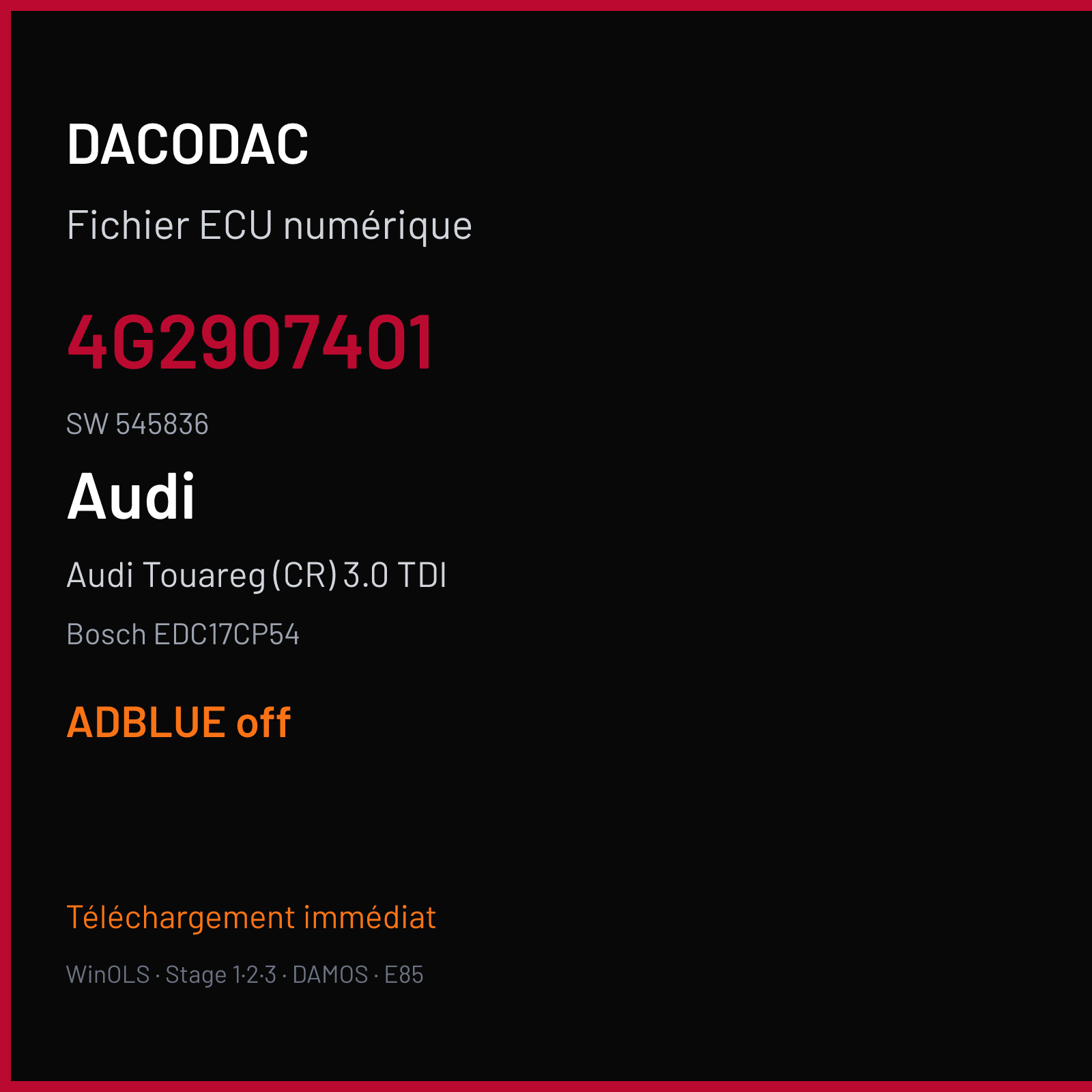 Audi Touareg (CR) 3.0 TDI (2015) — Bosch EDC17CP54 — 4G2907401 · 545836 — ADBLUE off