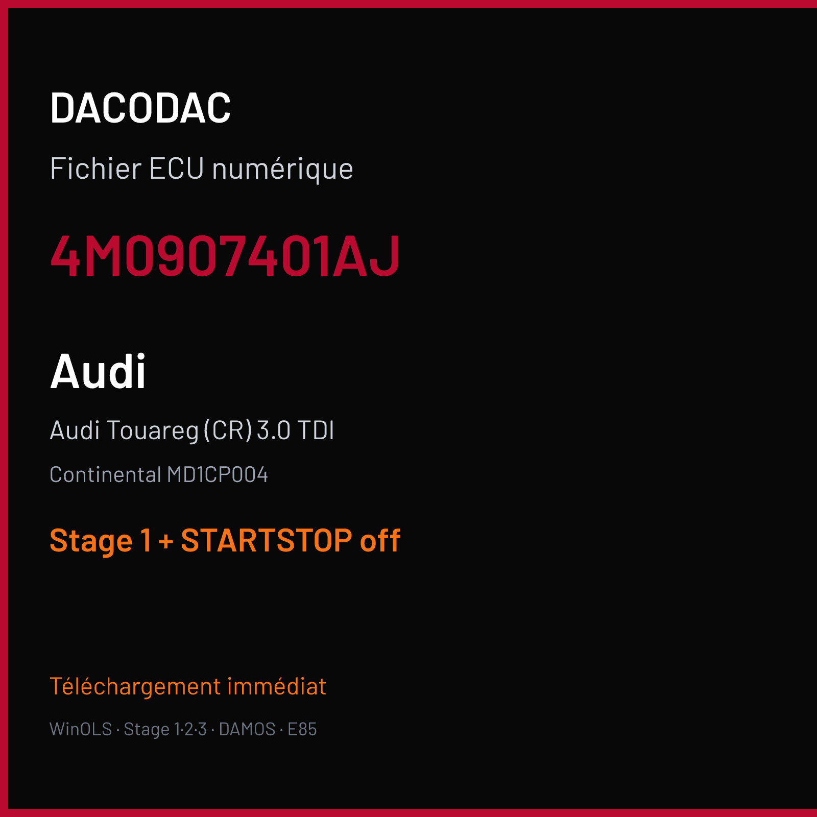 Audi Touareg (CR) 3.0 TDI (2020) — Continental MD1CP004 — 4M0907401AJ — Stage 1 + STARTSTOP off