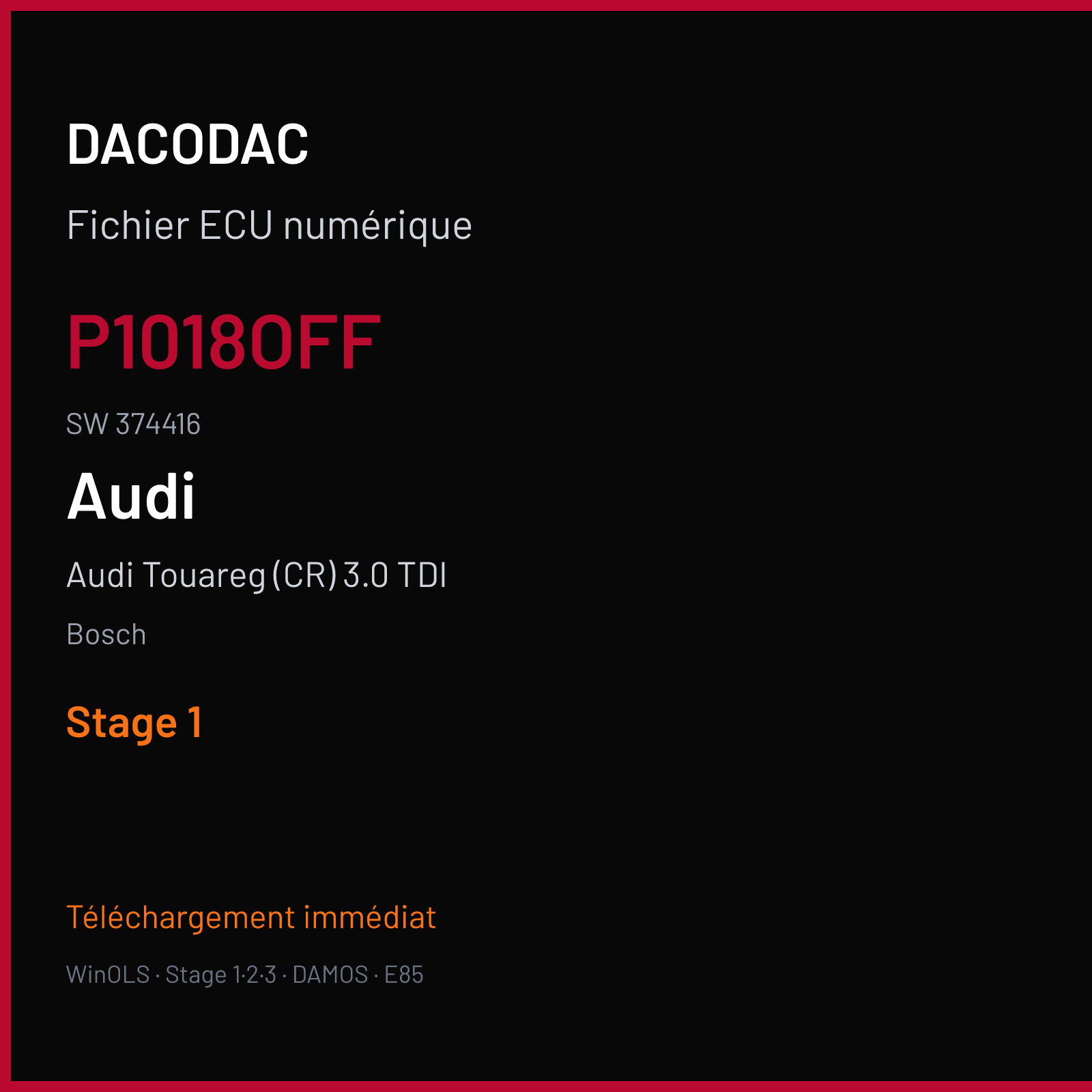 Audi Touareg (CR) 3.0 TDI (2005) — Bosch — P1018OFF · 374416 — Stage 1