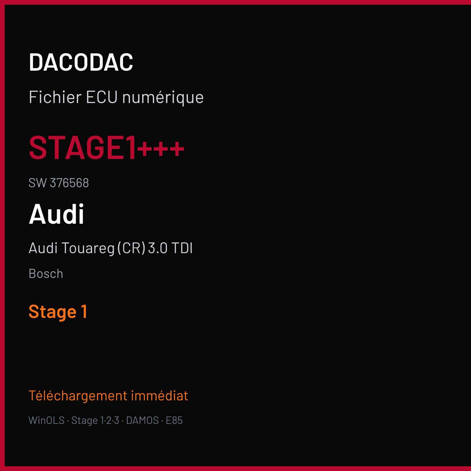Audi Touareg (CR) 3.0 TDI (2005) — Bosch — STAGE1+++ · 376568 — Stage 1