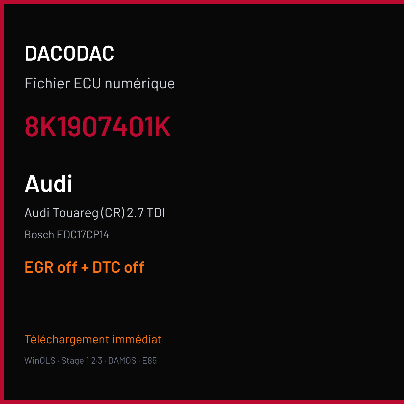 Audi Touareg (CR) 2.7 TDI (2010) — Bosch EDC17CP14 — 8K1907401K — EGR off + DTC off