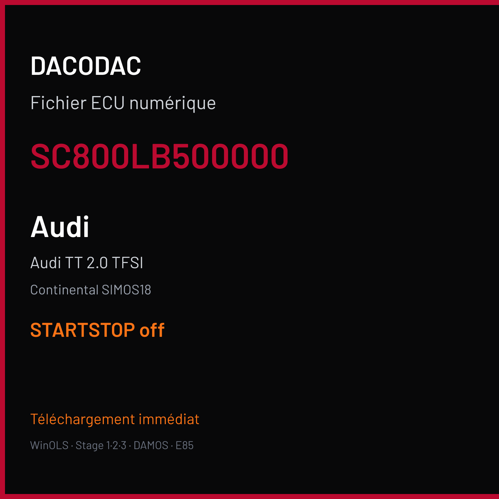 Audi TT 2.0 TFSI — Continental SIMOS18 — SC800LB500000 — STARTSTOP off