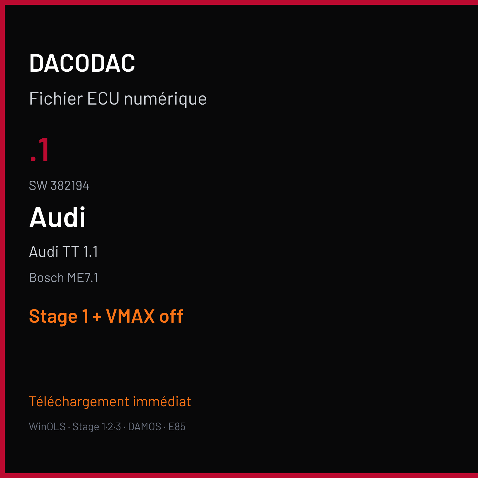 Audi TT 1.1 — Bosch ME7.1 — .1 · 382194 — Stage 1 + VMAX off
