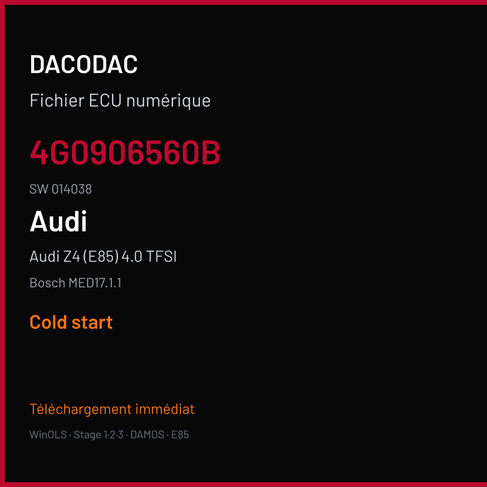 Audi Z4 (E85) 4.0 TFSI — Bosch MED17.1.1 — 4G0906560B · 014038 — Cold start