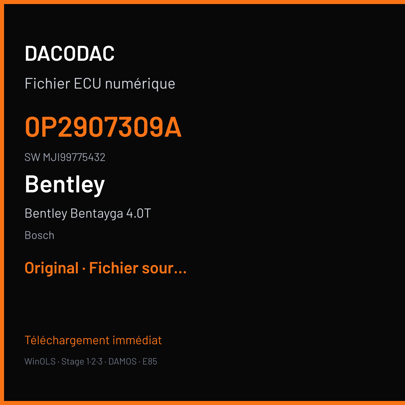 Bentley Bentayga 4.0T 550 ch (2020) — Bosch — 0P2907309A · MJI99775432 · 052704 — Original
