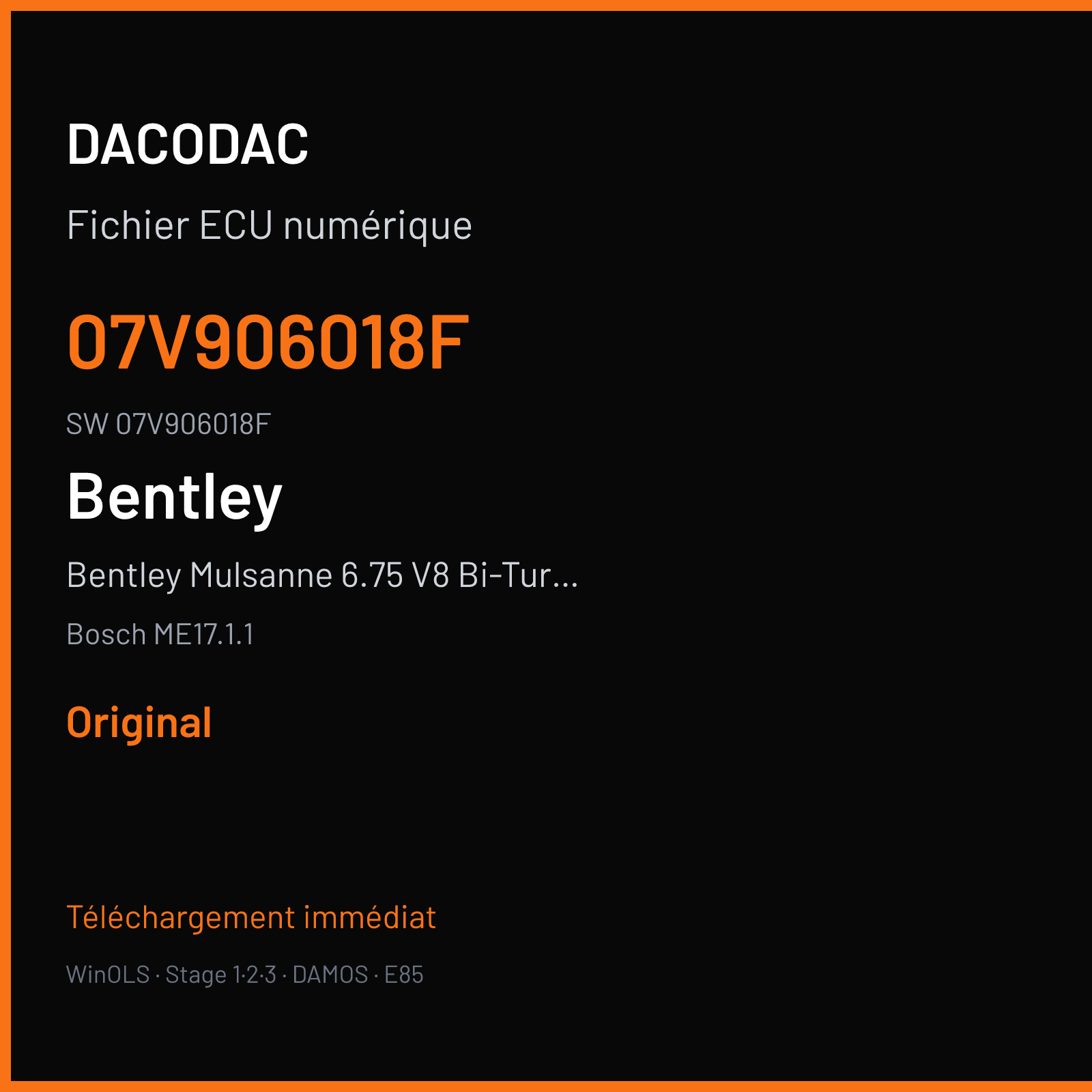 Bentley Mulsanne 6.75 V8 Bi-Turbo 512 ch (2014) — Bosch ME17.1.1 — 07V906018F · 07V906018F · 538326 — Original