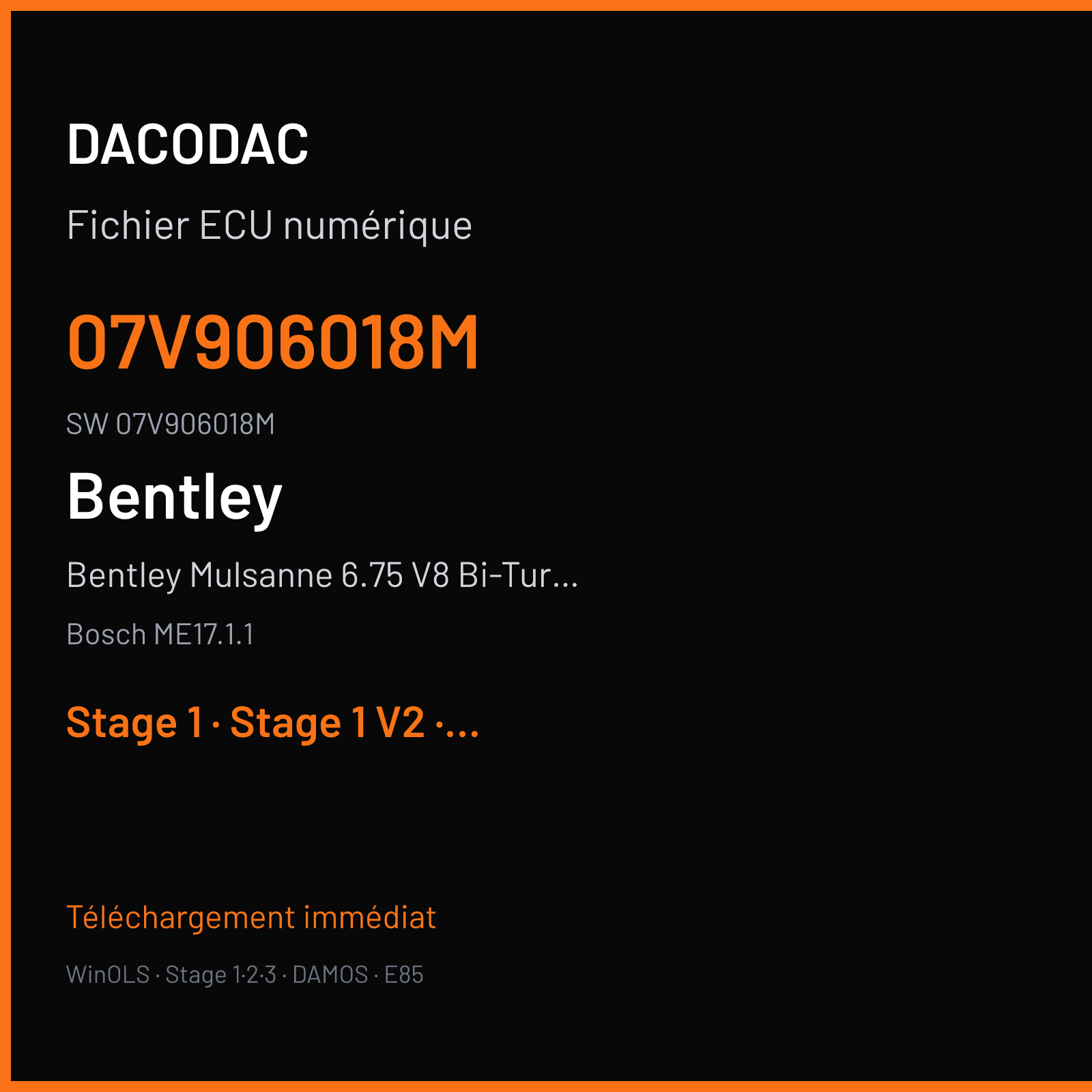 Bentley Mulsanne 6.75 V8 Bi-Turbo 537 ch (2016) — Bosch ME17.1.1 — 07V906018M · 07V906018M · 551327 — Stage 1