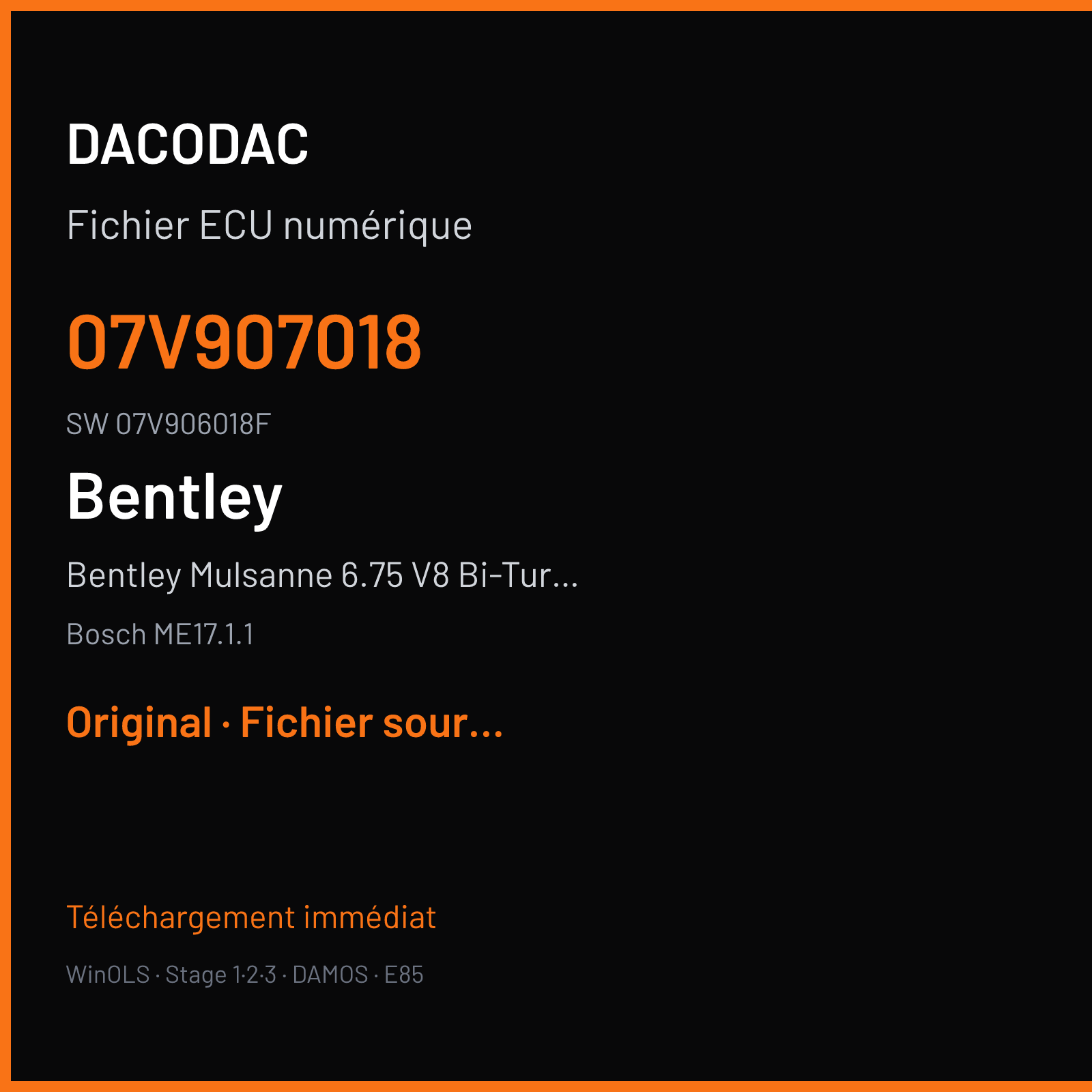 Bentley Mulsanne 6.75 V8 Bi-Turbo 512 ch (2014) — Bosch ME17.1.1 — 07V907018 · 07V906018F · 538326 — Original