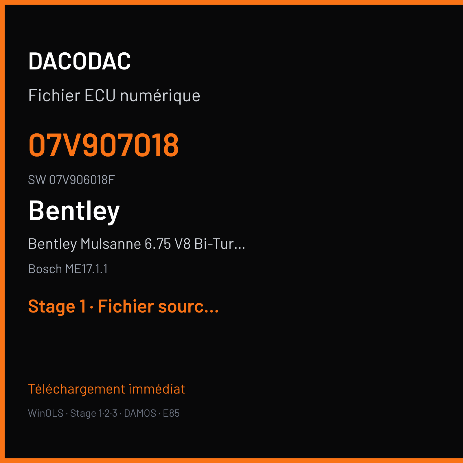 Bentley Mulsanne 6.75 V8 Bi-Turbo 512 ch (2014) — Bosch ME17.1.1 — 07V907018 · 07V906018F · 538326 — Stage 1