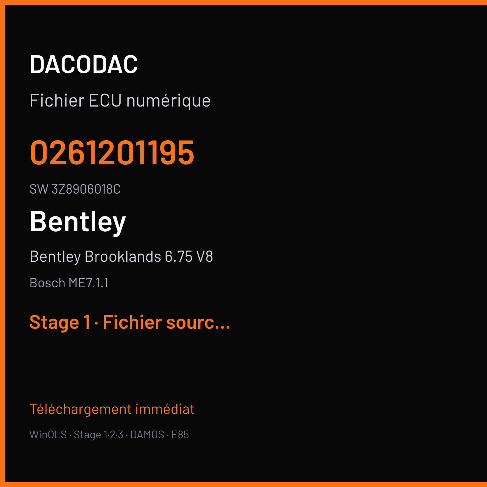 Bentley Brooklands 6.75 V8 537 ch (2009) — Bosch ME7.1.1 — 0261201195 · 3Z8906018C · 395065 — Stage 1
