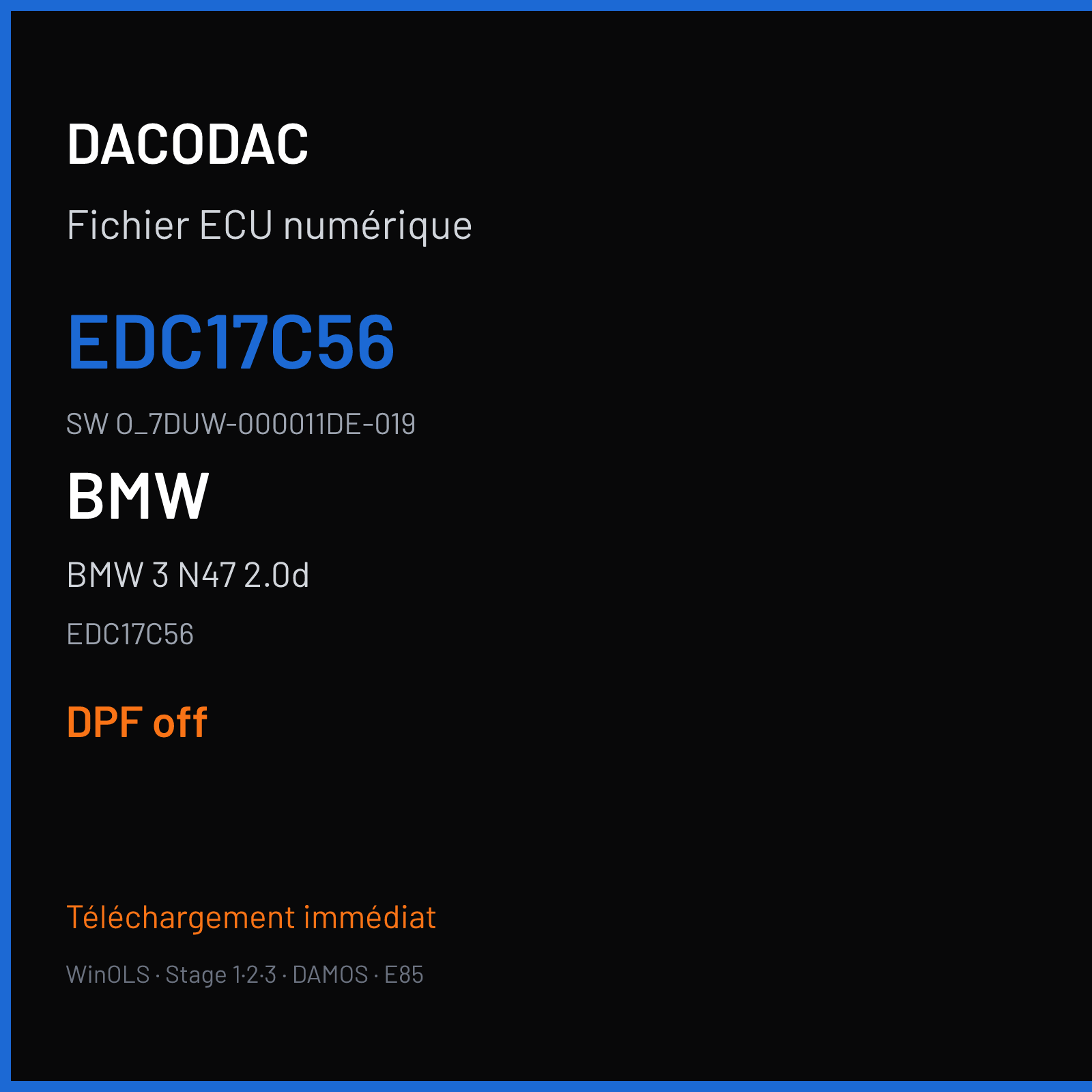 BMW 3 N47 2.0d (2015) — EDC17C56 — EDC17C56 · O_7DUW-000011DE-019 — DPF off
