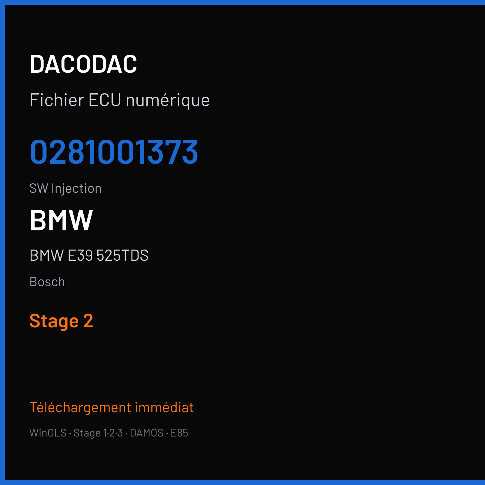 BMW E39 525TDS 143 ch (1997) — Bosch — 0281001373 · Injection · chip 355945 Undefined .BMW E39 525TDS 1998 Turbodiesel 105 — Stage 2