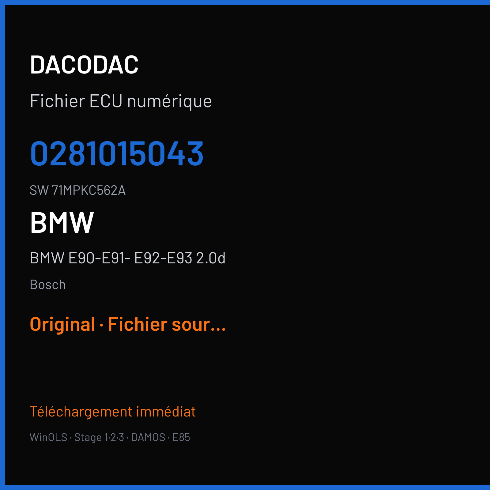 BMW E90-E91- E92-E93 2.0d (2008) — Bosch — 0281015043 · 71MPKC562A — Original