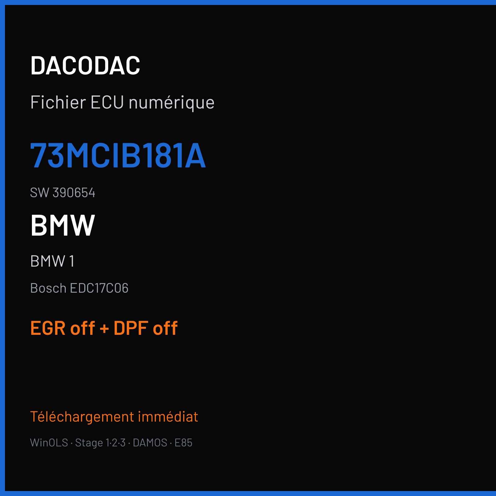 BMW 1 (2007) — Bosch EDC17C06 — 73MCIB181A · 390654 — EGR off + DPF off