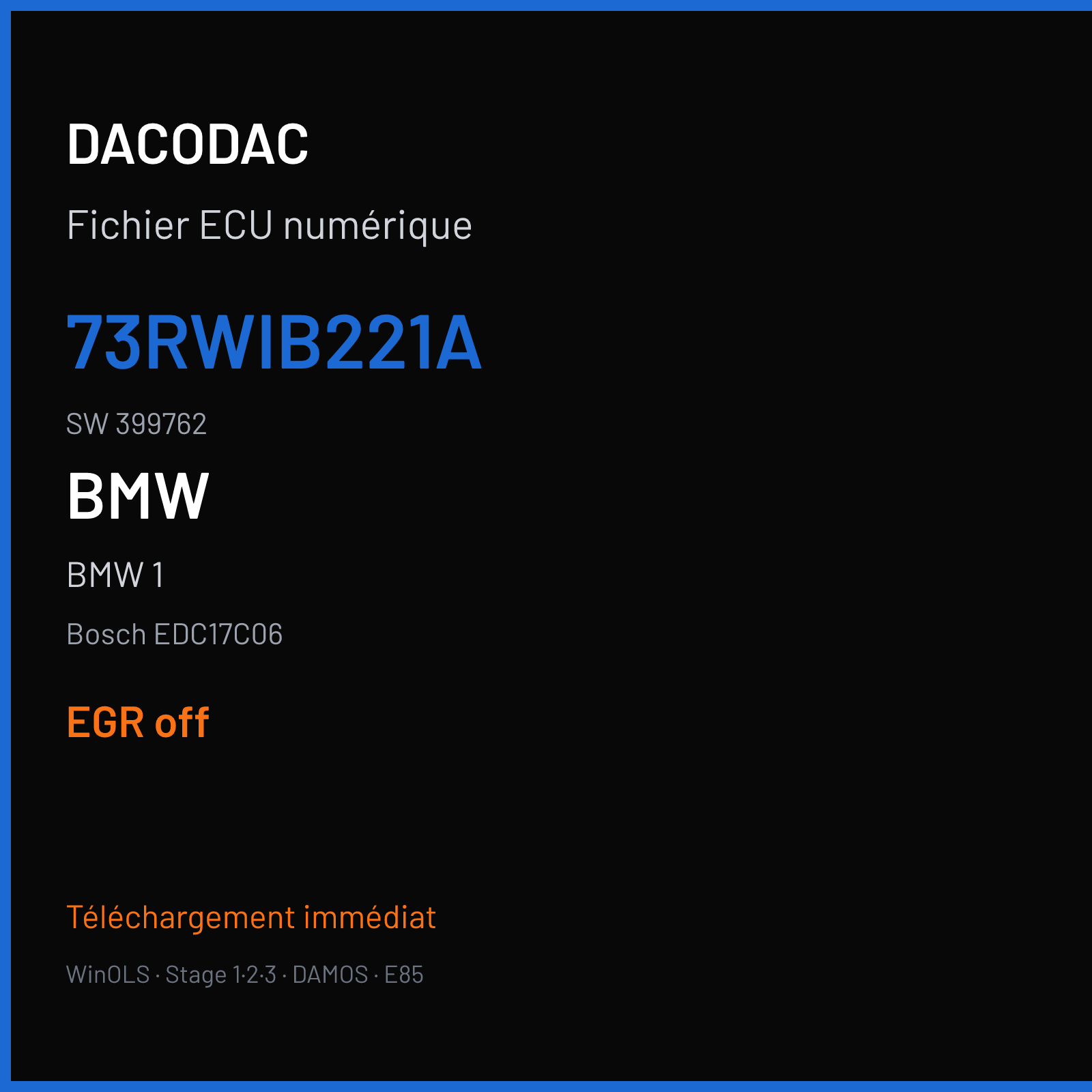 BMW 1 (2008) — Bosch EDC17C06 — 73RWIB221A · 399762 — EGR off