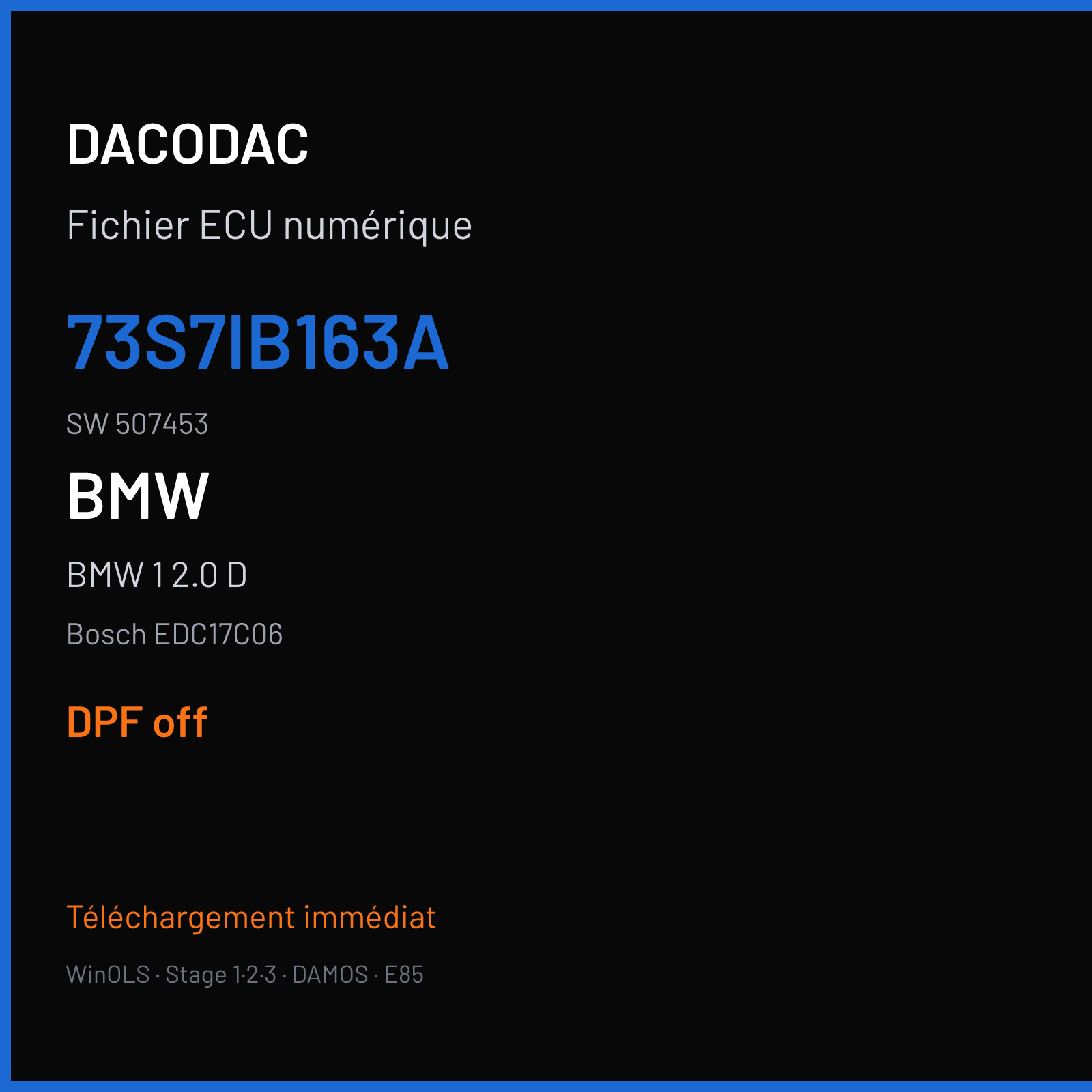 BMW 1 2.0 D — Bosch EDC17C06 — 73S7IB163A · 507453 — DPF off