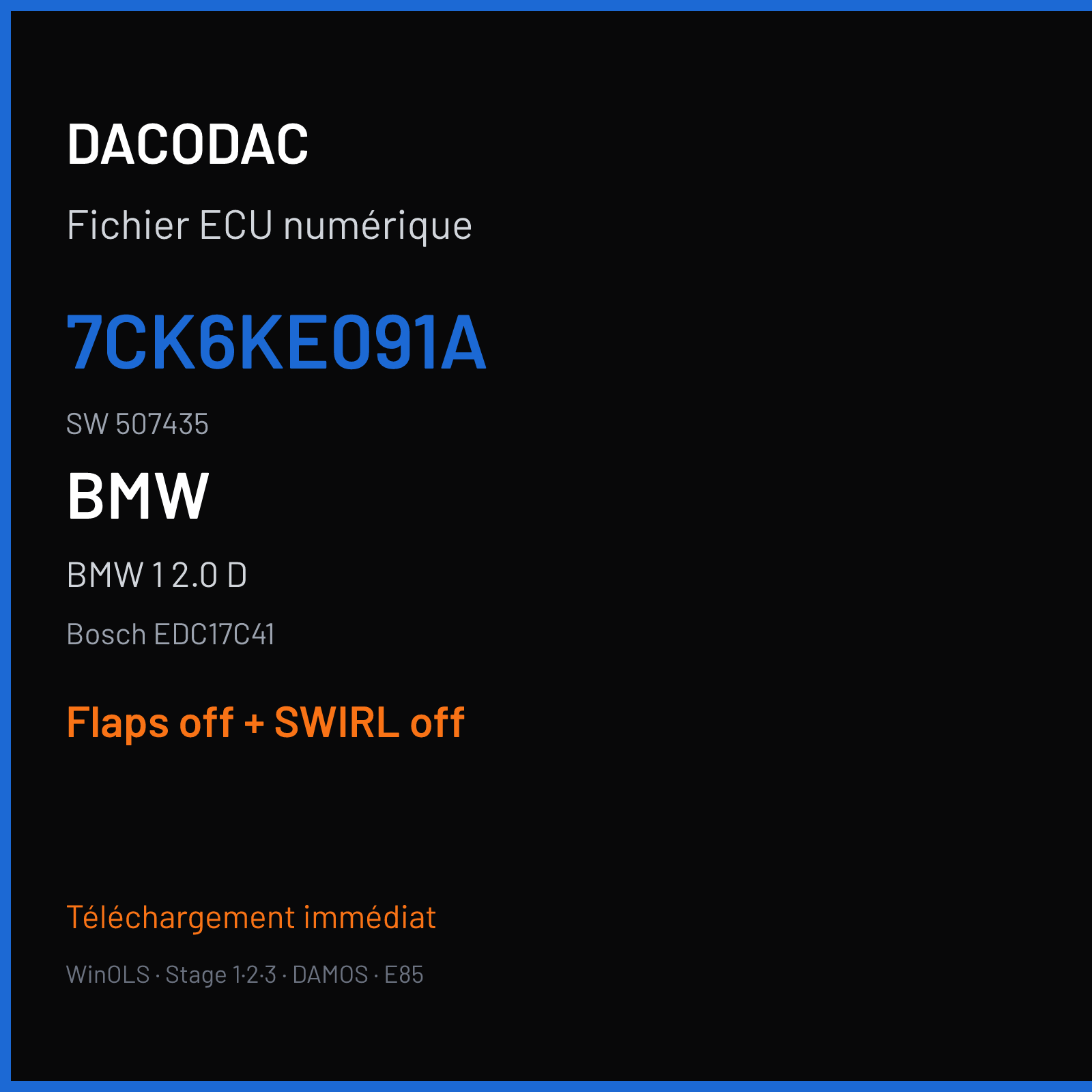 BMW 1 2.0 D (2010) — Bosch EDC17C41 — 7CK6KE091A · 507435 — Flaps off + SWIRL off