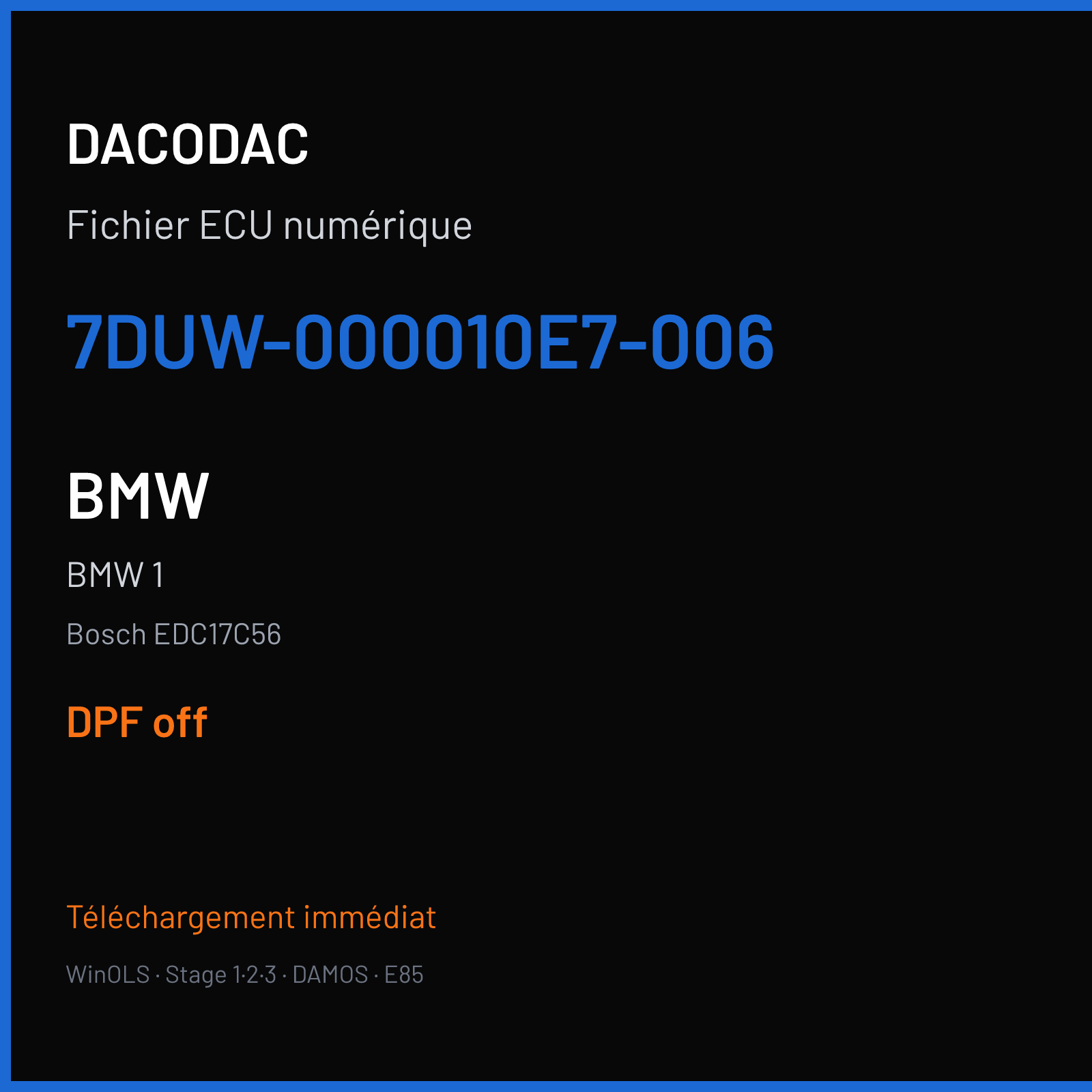 BMW 1 (2012) — Bosch EDC17C56 — 7DUW-000010E7-006 — DPF off