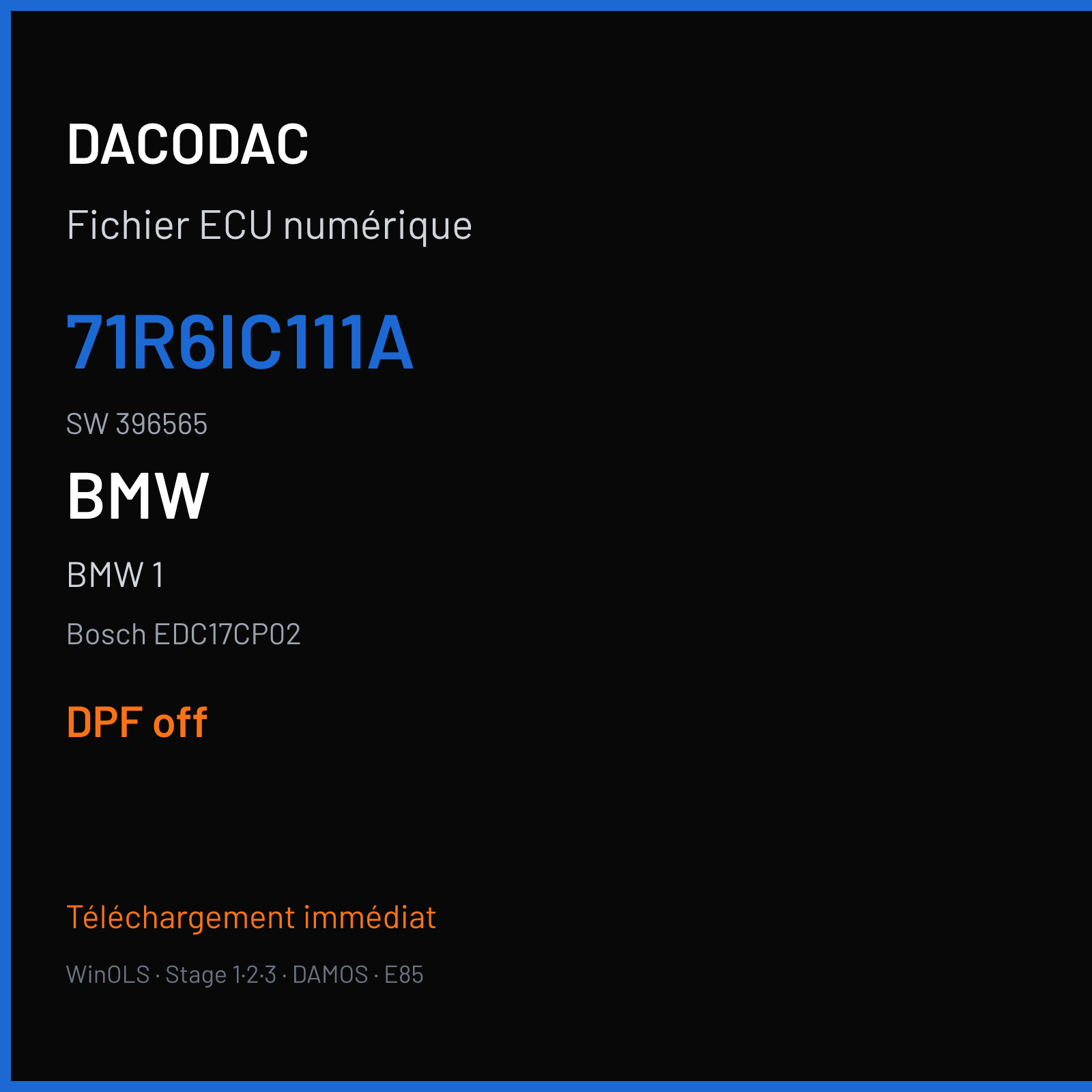 BMW 1 (2008) — Bosch EDC17CP02 — 71R6IC111A · 396565 — DPF off