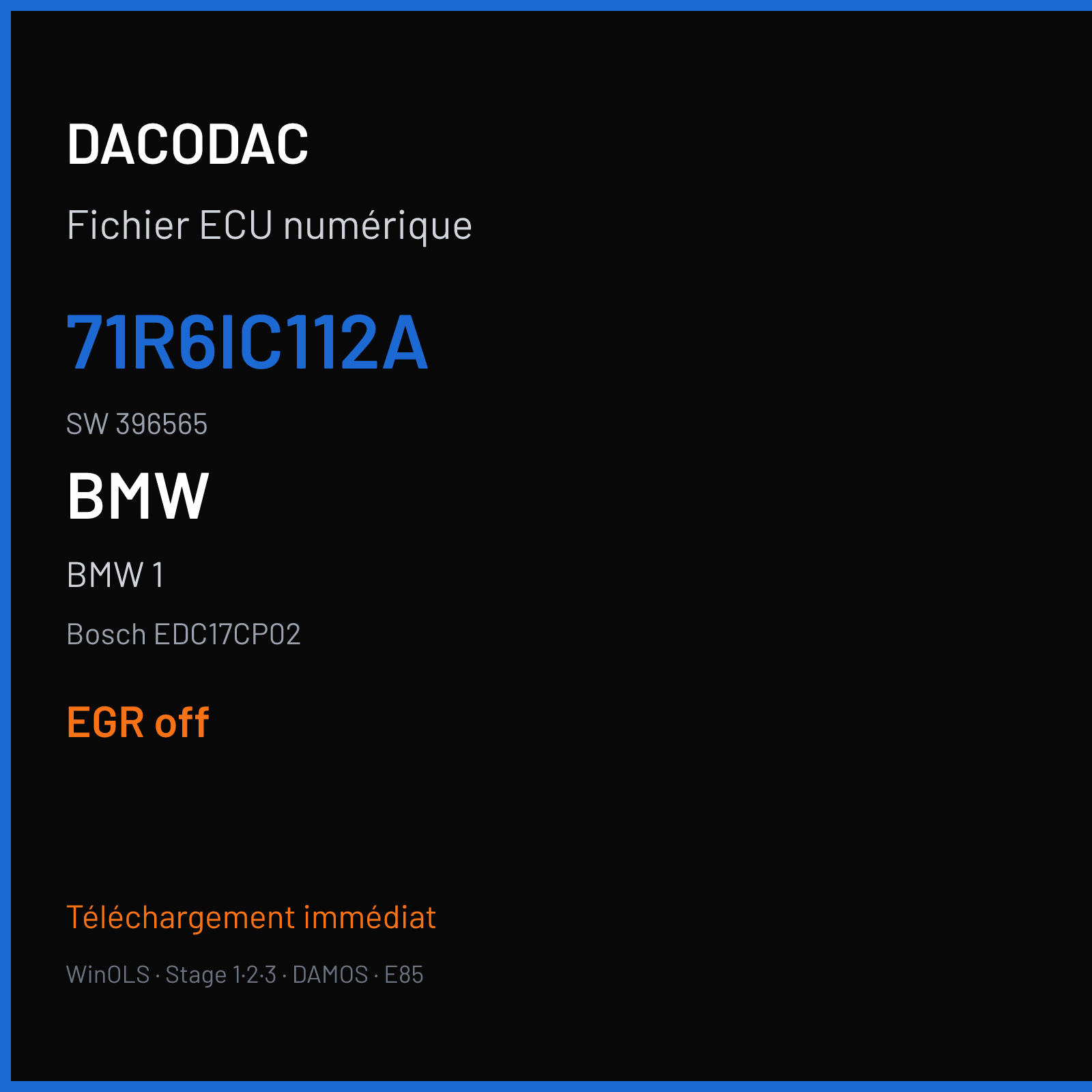 BMW 1 (2009) — Bosch EDC17CP02 — 71R6IC112A · 396565 — EGR off