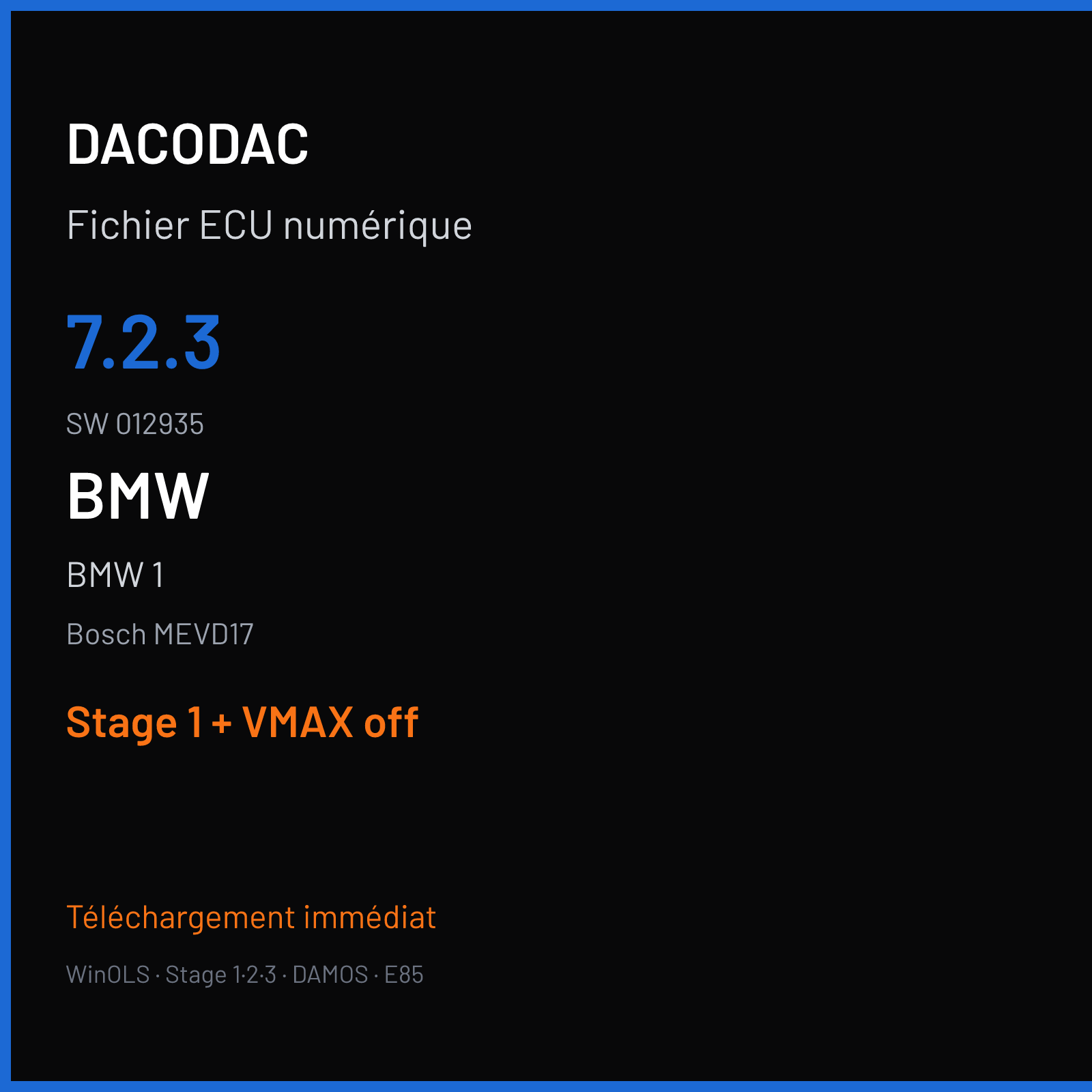 BMW 1 — Bosch MEVD17 — 7.2.3 · 012935 — Stage 1 + VMAX off