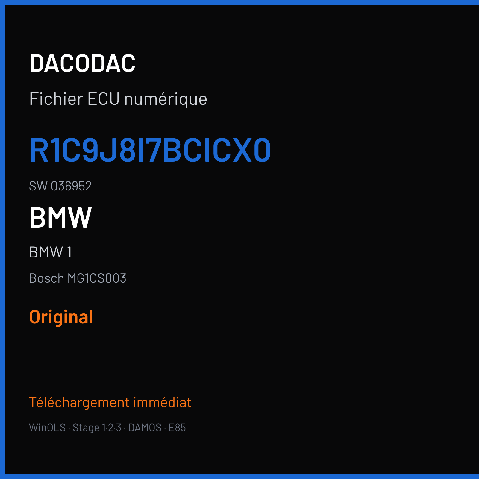 BMW 1 (2018) — Bosch MG1CS003 — R1C9J8I7BCICX0 · 036952 — Original