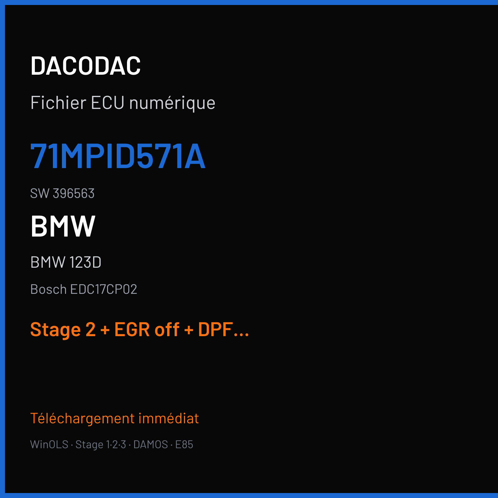 BMW 123D — Bosch EDC17CP02 — 71MPID571A · 396563 — Stage 2 + EGR off + DPF off + VMAX off
