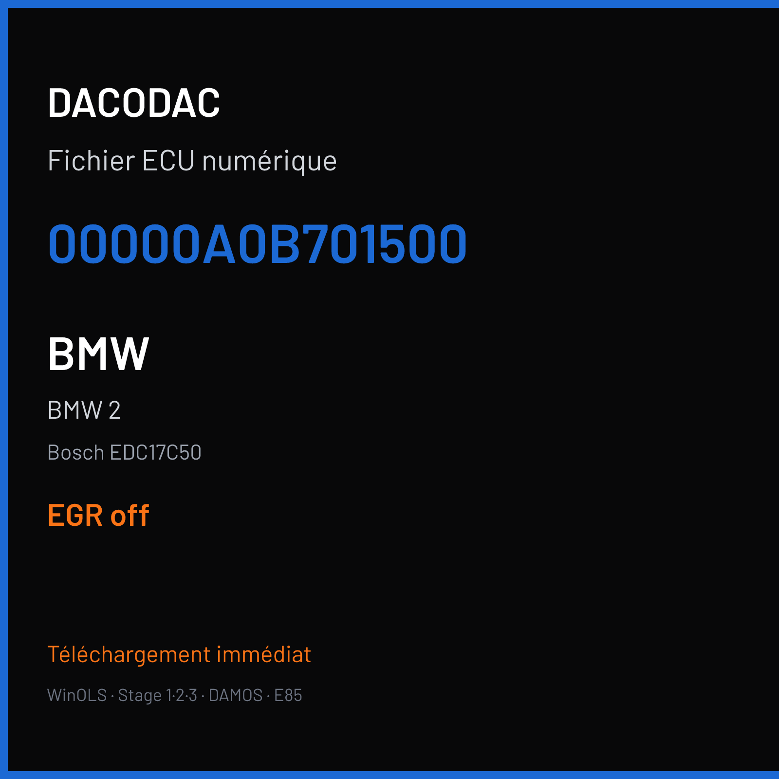BMW 2 (2017) — Bosch EDC17C50 — 00000A0B701500 — EGR off