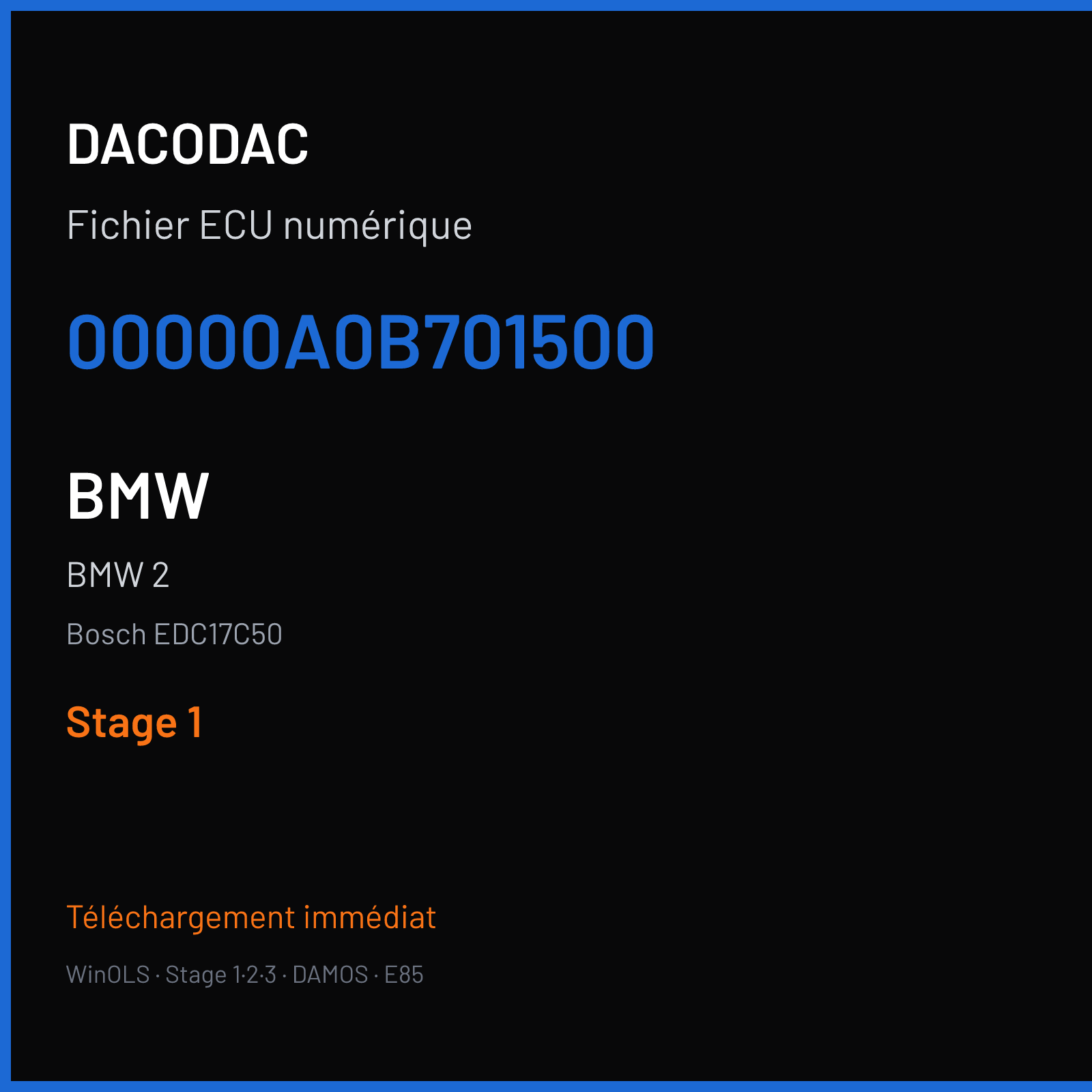 BMW 2 (2017) — Bosch EDC17C50 — 00000A0B701500 — Stage 1