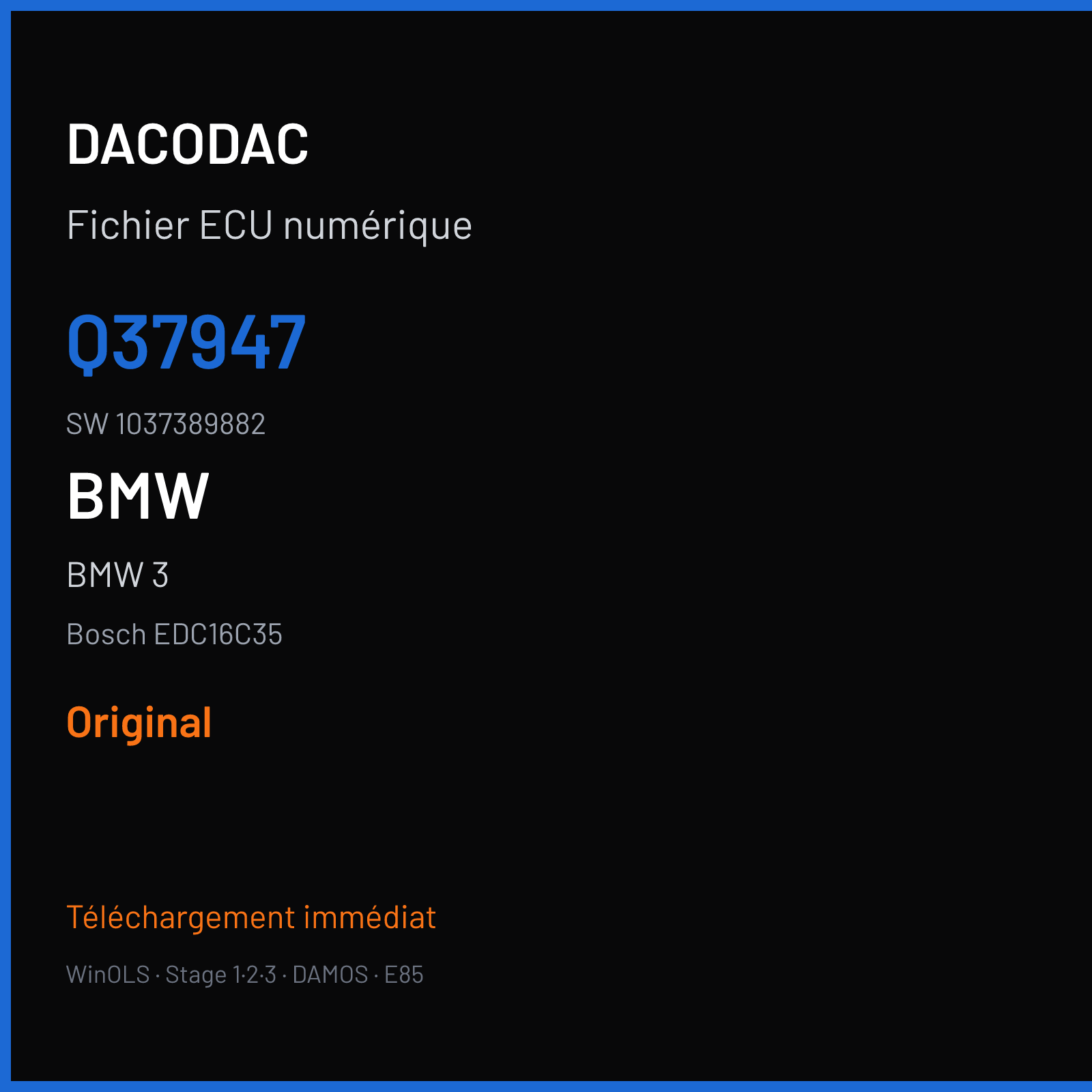 BMW 3 (2005) — Bosch EDC16C35 — Q37947 · 1037389882 — Original