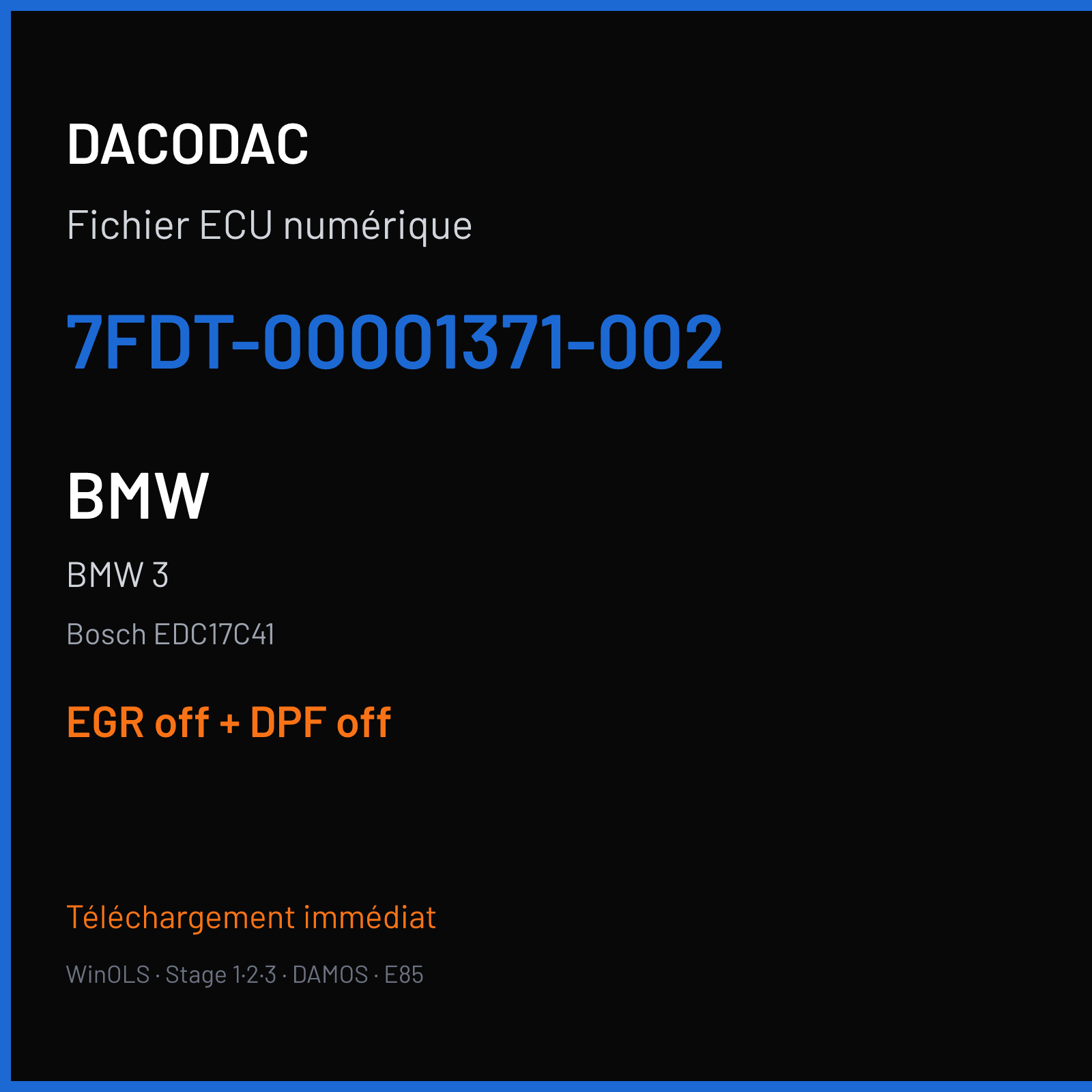 BMW 3 — Bosch EDC17C41 — 7FDT-00001371-002 — EGR off + DPF off