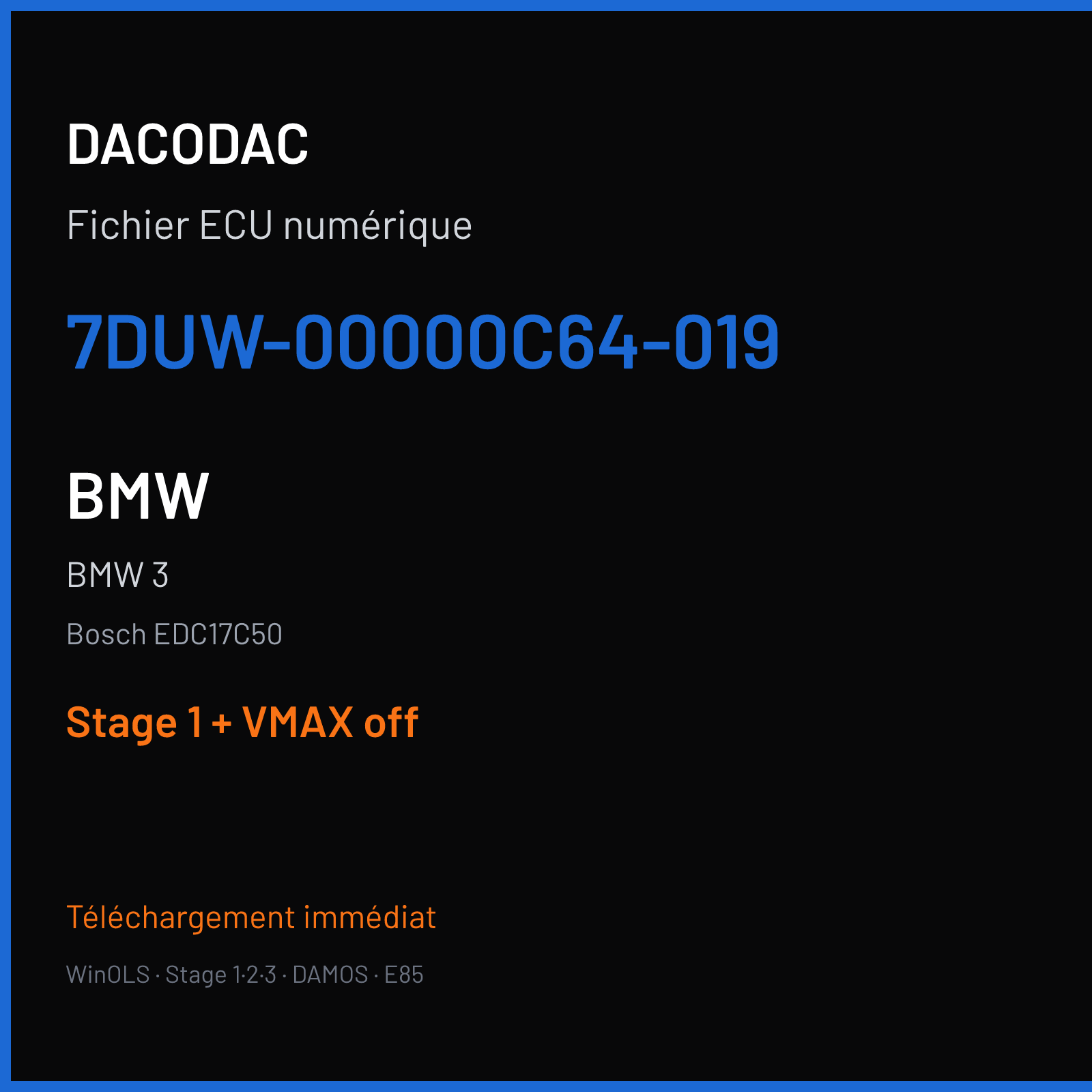 BMW 3 (2015) — Bosch EDC17C50 — 7DUW-00000C64-019 — Stage 1 + VMAX off