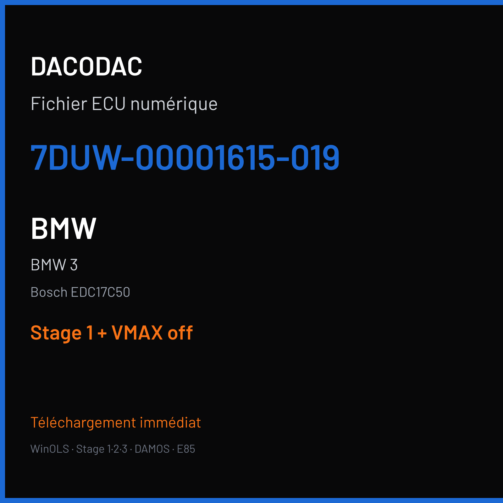 BMW 3 (2013) — Bosch EDC17C50 — 7DUW-00001615-019 — Stage 1 + VMAX off