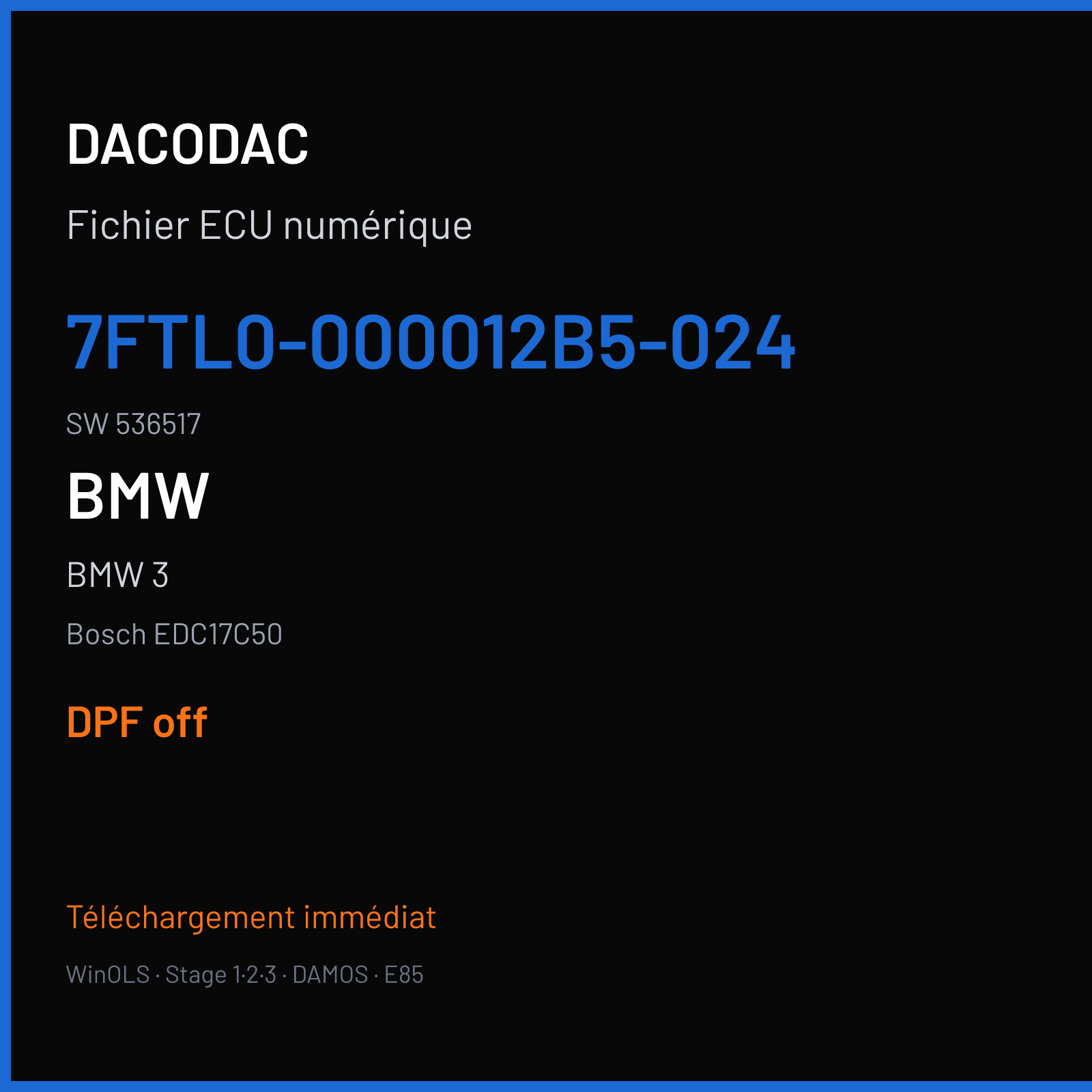BMW 3 (2013) — Bosch EDC17C50 — 7FTL0-000012B5-024 · 536517 — DPF off