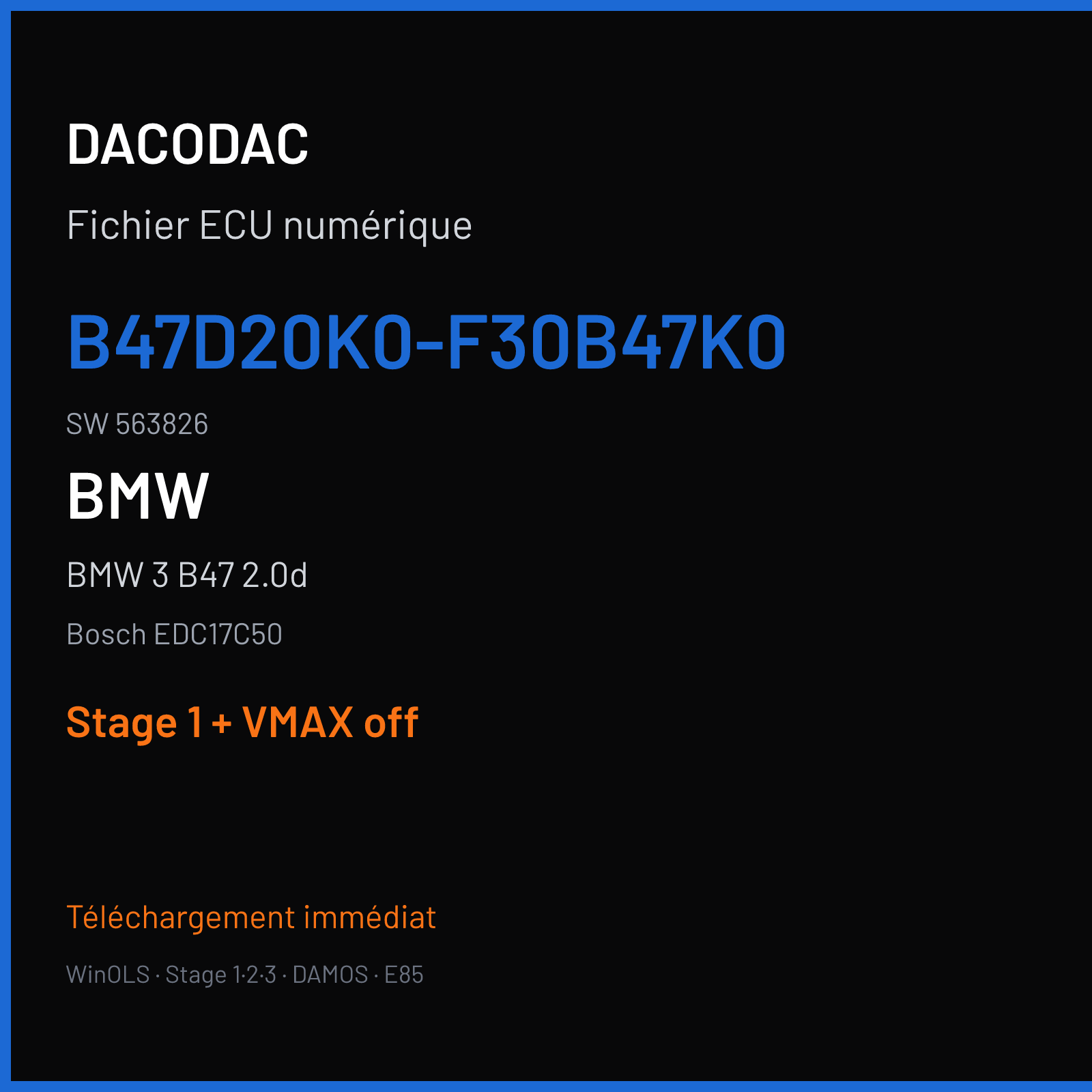 BMW 3 B47 2.0d (2017) — Bosch EDC17C50 — B47D20K0-F30B47K0 · 563826 — Stage 1 + VMAX off