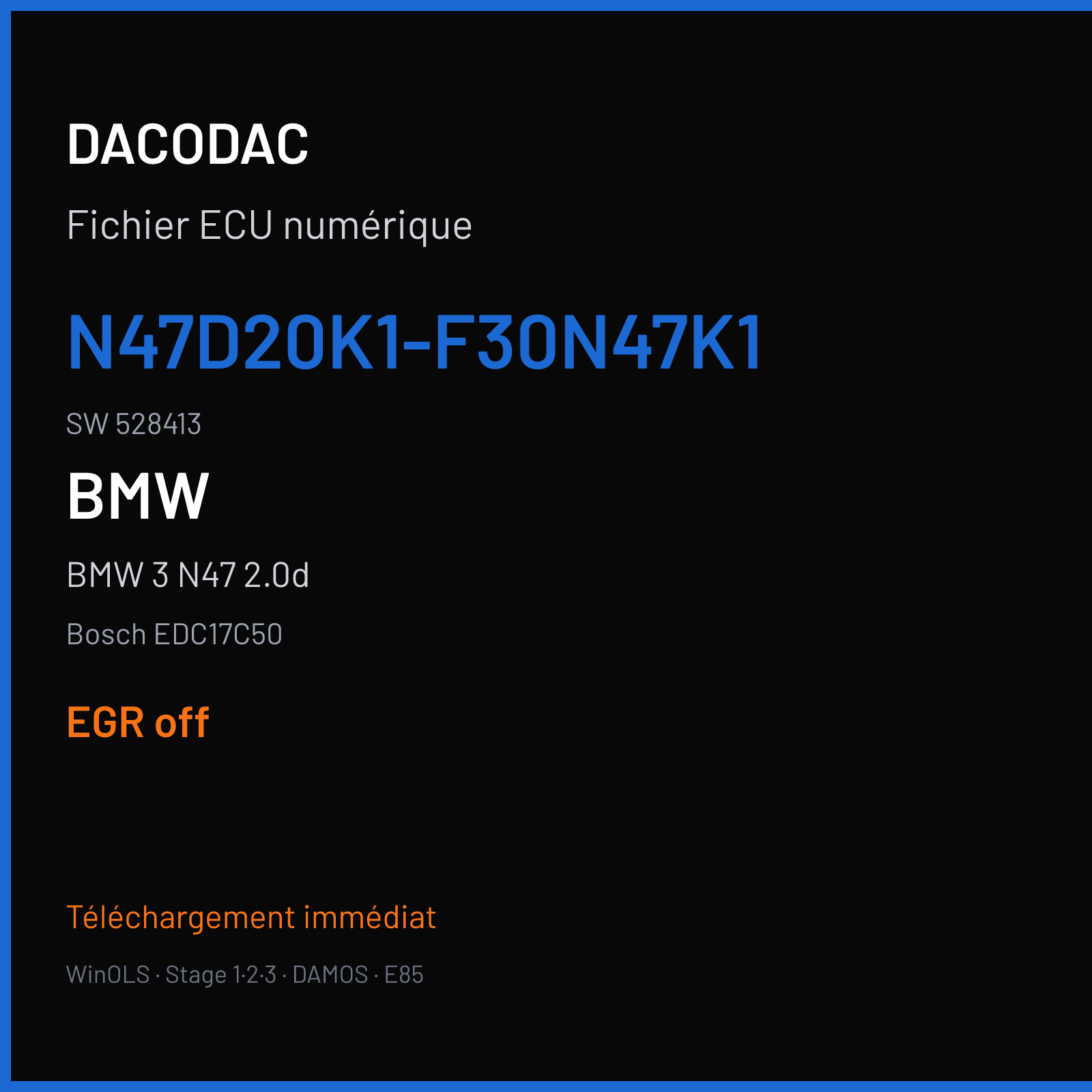BMW 3 N47 2.0d (2012) — Bosch EDC17C50 — N47D20K1-F30N47K1 · 528413 — EGR off