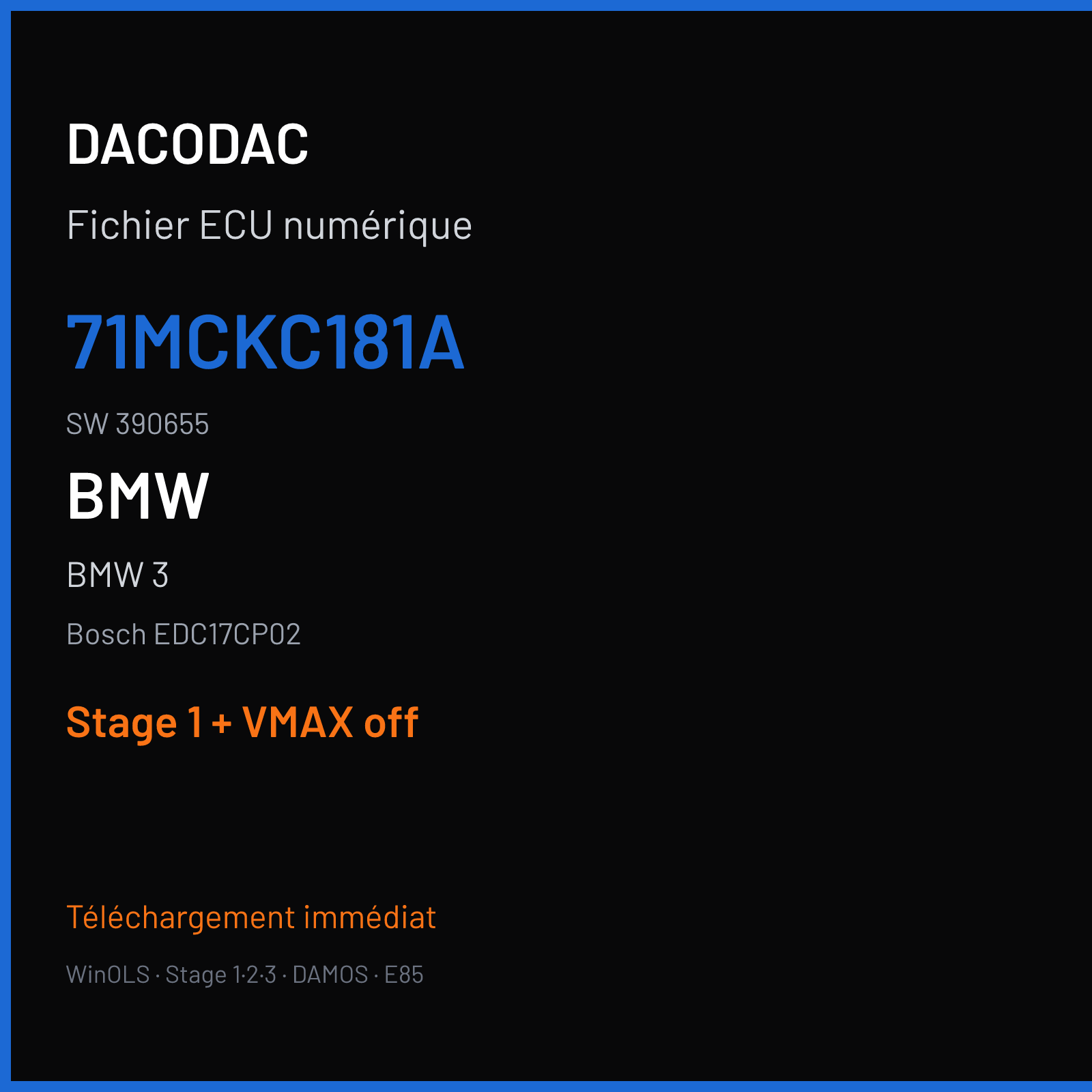 BMW 3 (2007) — Bosch EDC17CP02 — 71MCKC181A · 390655 — Stage 1 + VMAX off