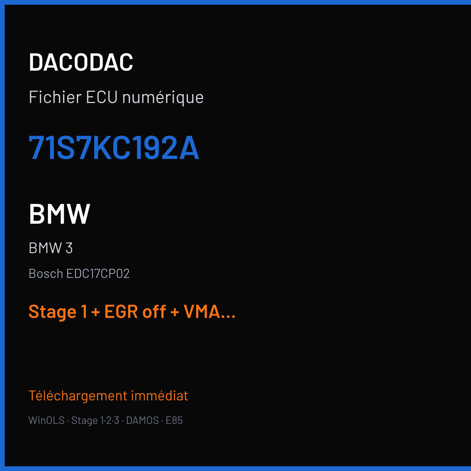 BMW 3 (2008) — Bosch EDC17CP02 — 71S7KC192A — Stage 1 + EGR off + VMAX off