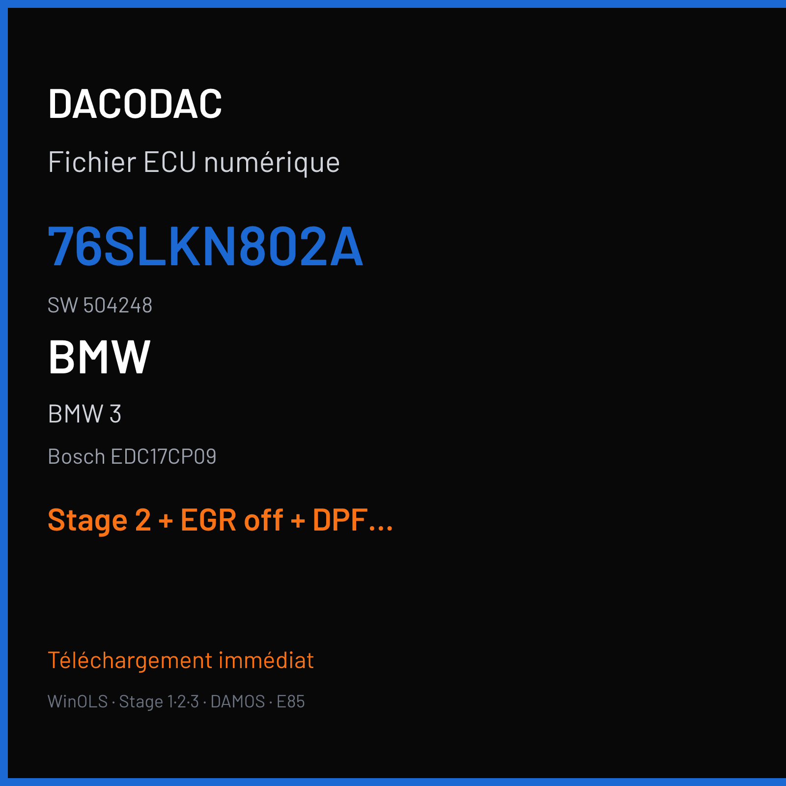 BMW 3 3.0 D (2010) — Bosch EDC17CP09 — 76SLKN802A · 504248 — Stage 2 + EGR off + DPF off + VMAX off