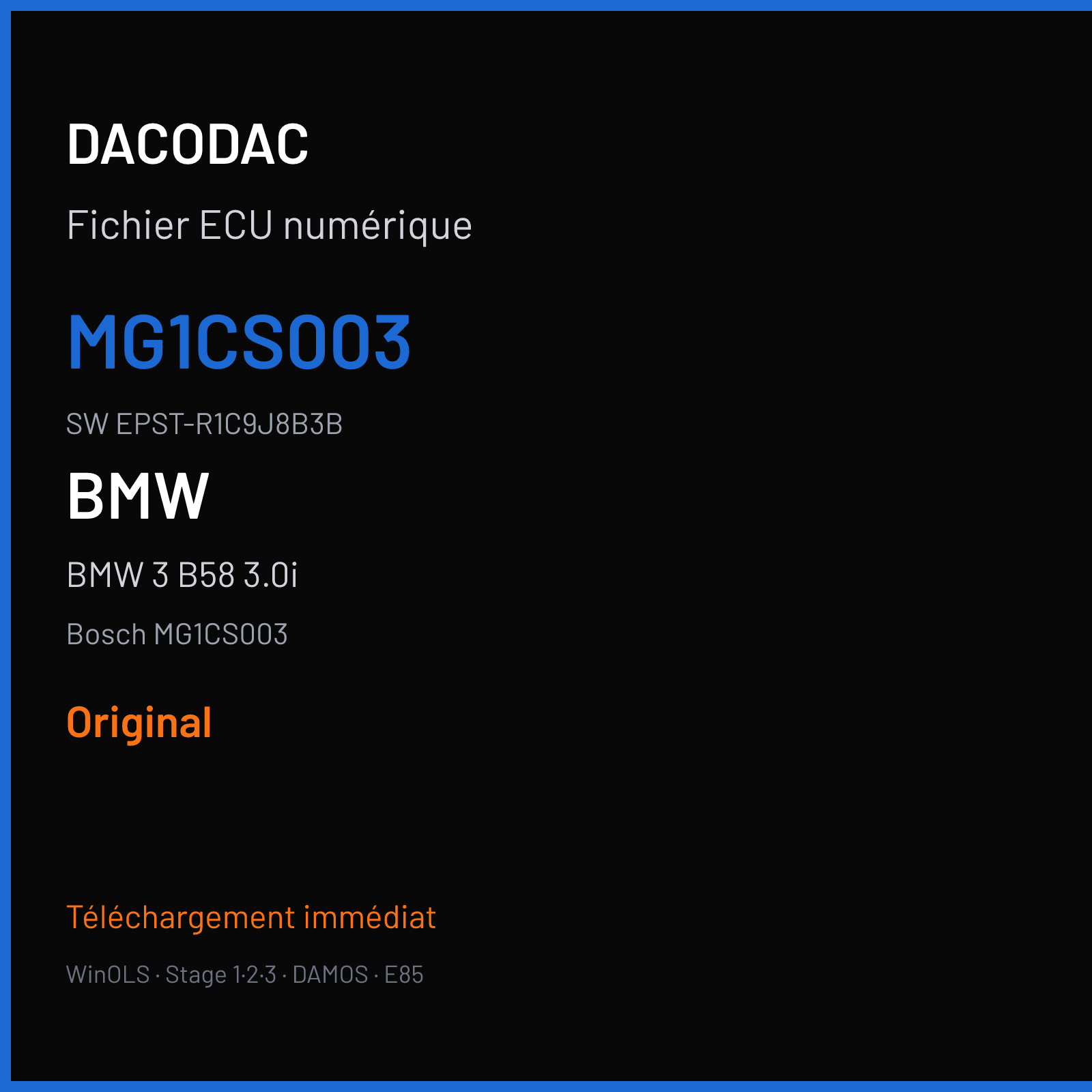 BMW 3 B58 3.0i (2018) — Bosch MG1CS003 — MG1CS003 · EPST-R1C9J8B3B — Original