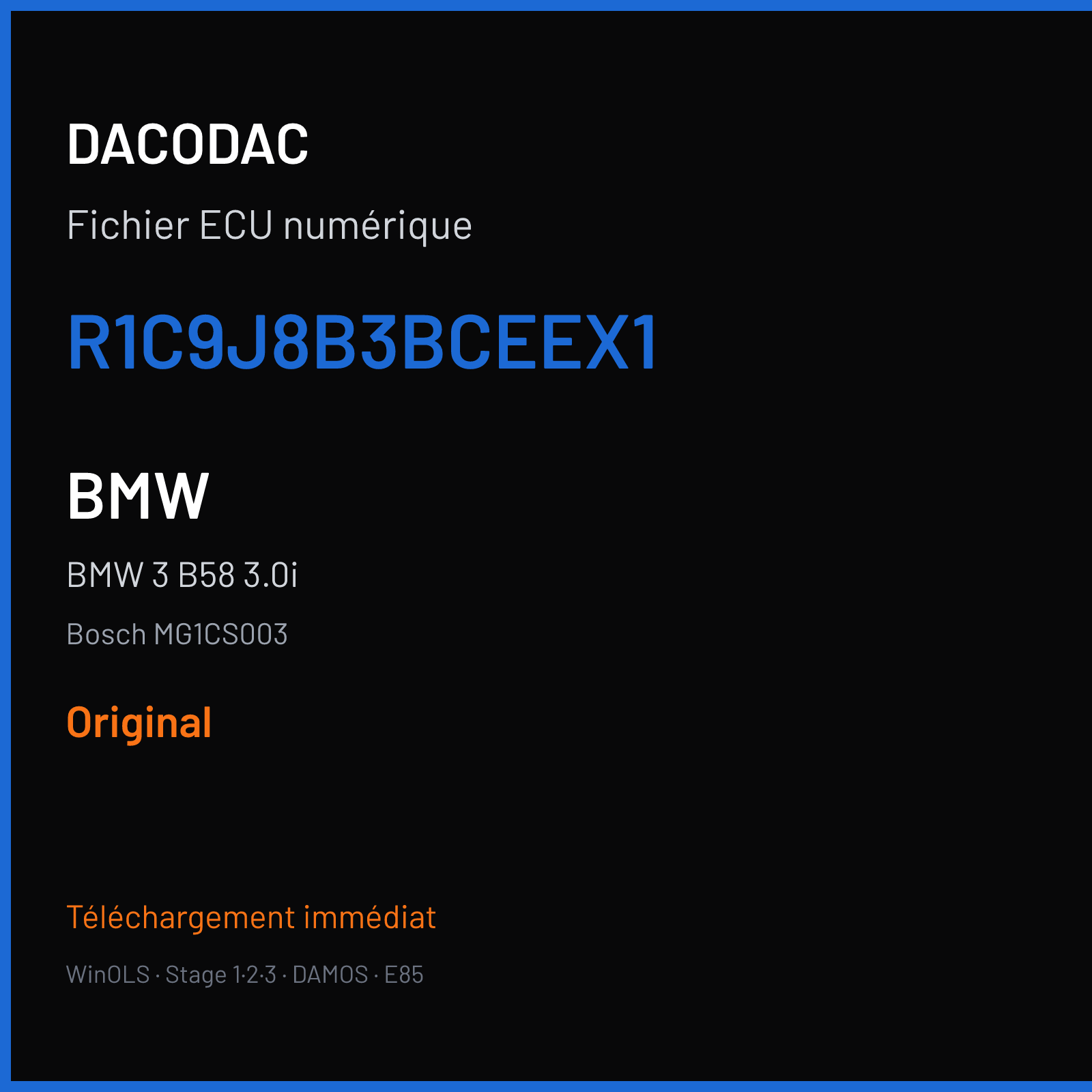 BMW 3 B58 3.0i — Bosch MG1CS003 — R1C9J8B3BCEEX1 — Original