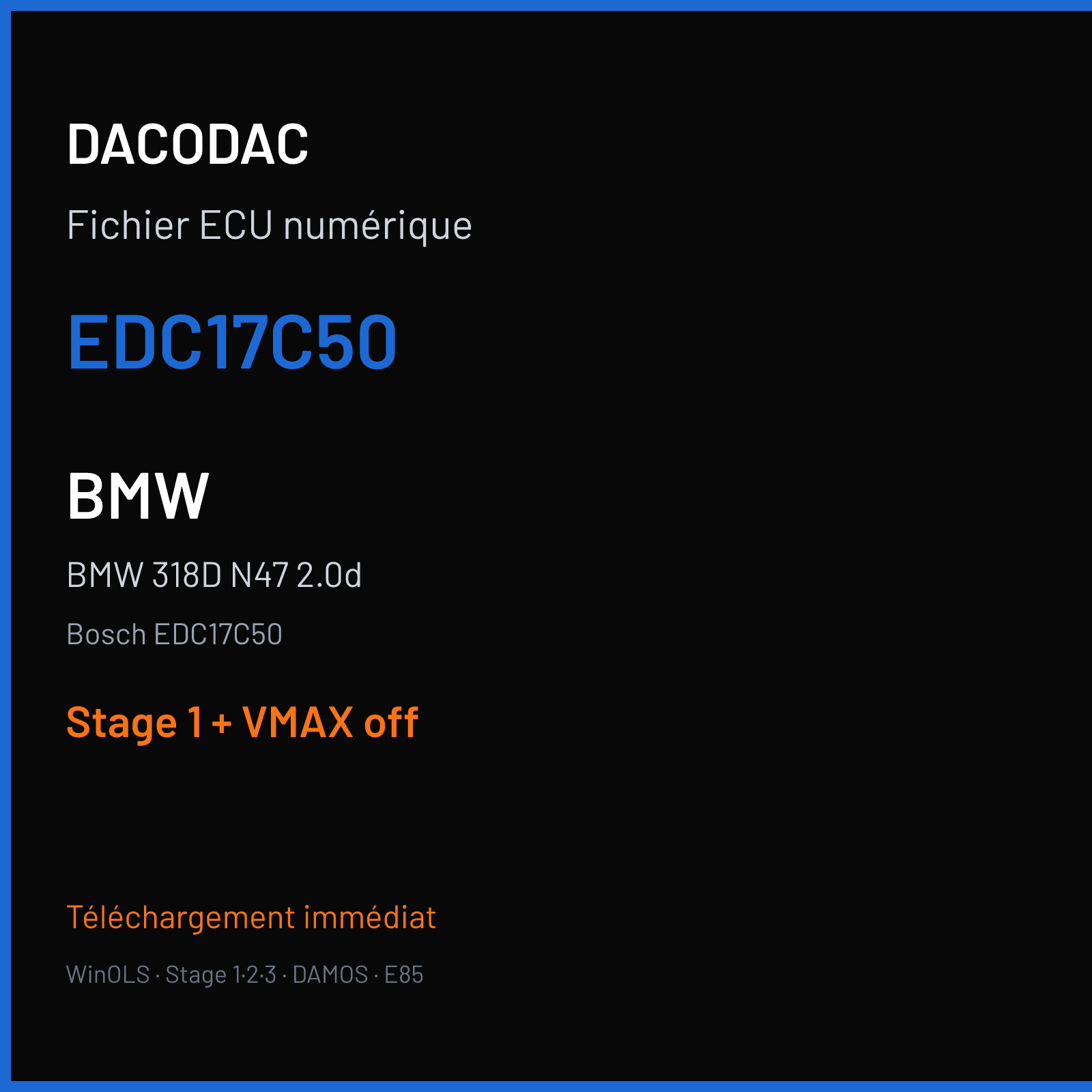 BMW 318D N47 2.0d (2016) — Bosch EDC17C50 — EDC17C50 — Stage 1 + VMAX off