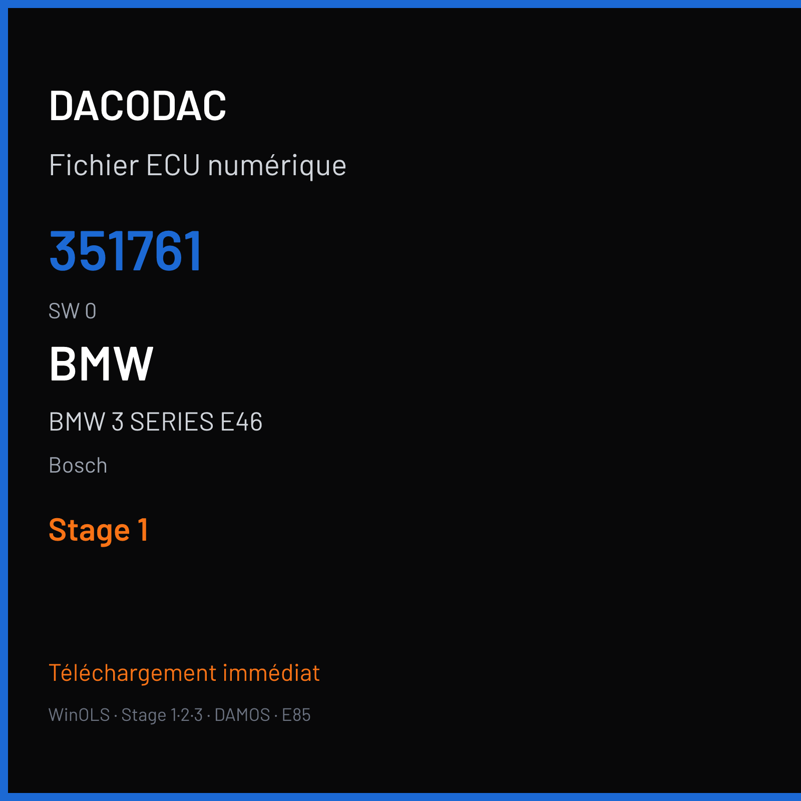 BMW 3 SERIES E46 181 ch — Bosch — 351761 · 0 · 090799 14 351761 — Stage 1
