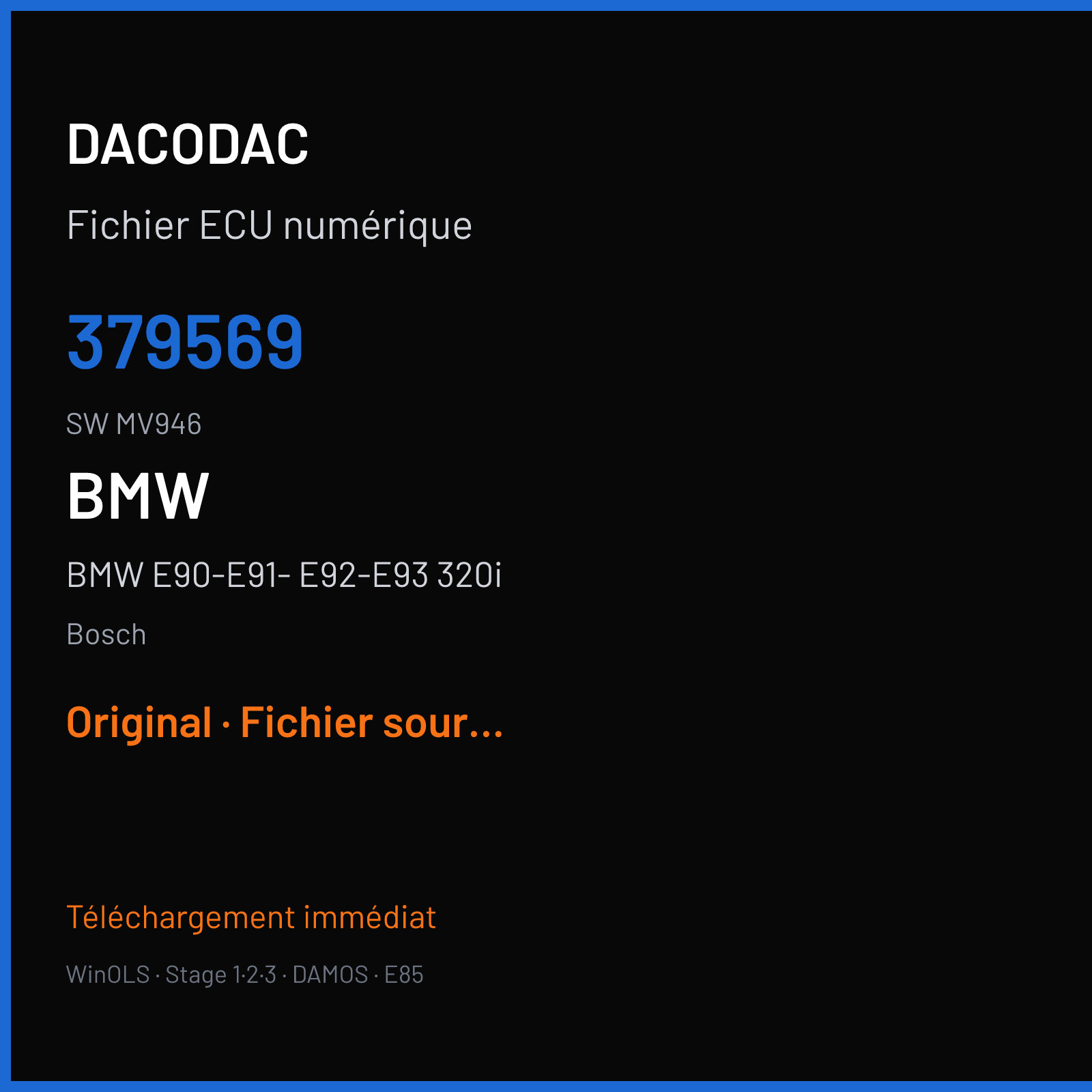BMW E90-E91- E92-E93 320i (2005) — Bosch — 379569 · MV946 — Original