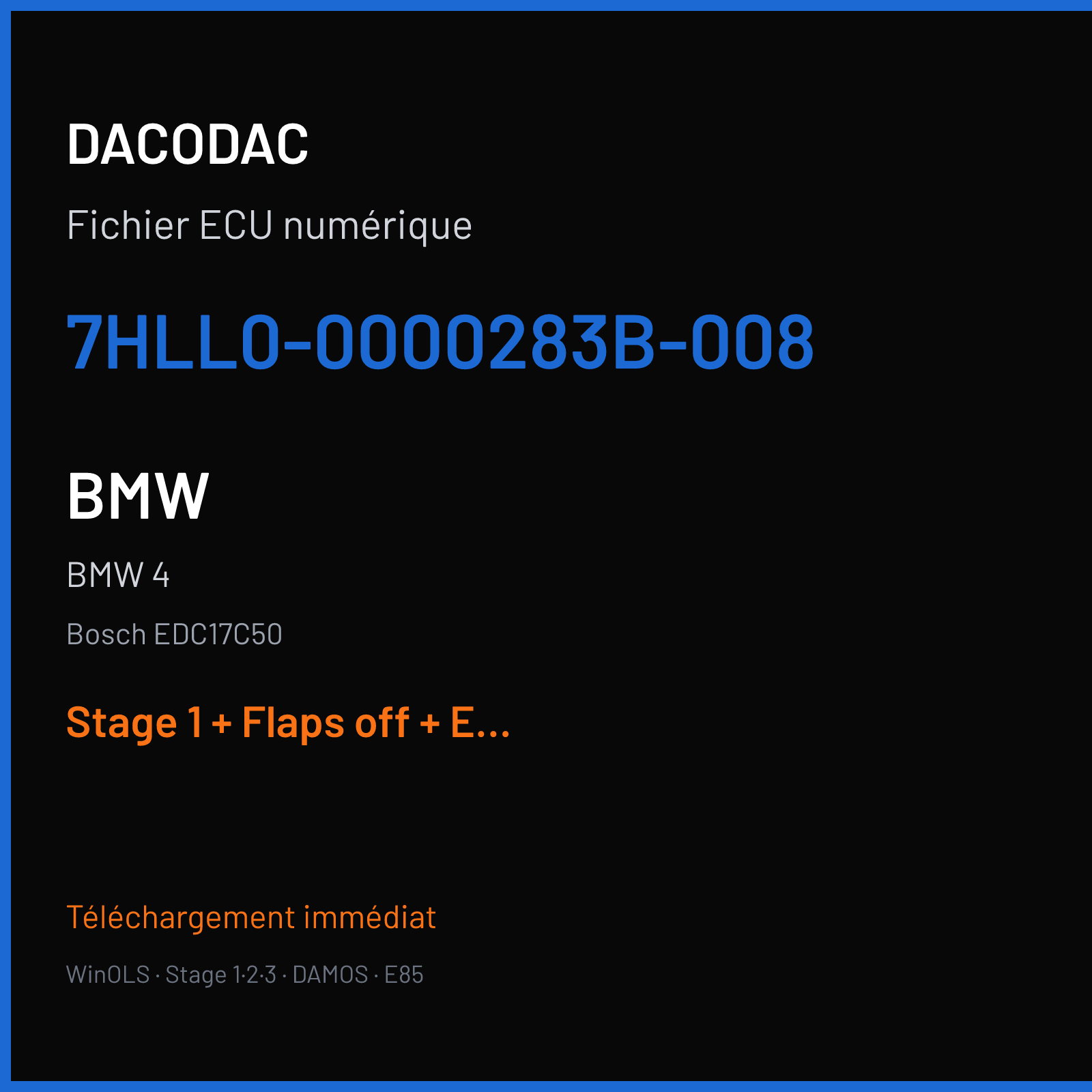 BMW 4 (2015) — Bosch EDC17C50 — 7HLL0-0000283B-008 — Stage 1 + Flaps off + EGR off + VMAX off