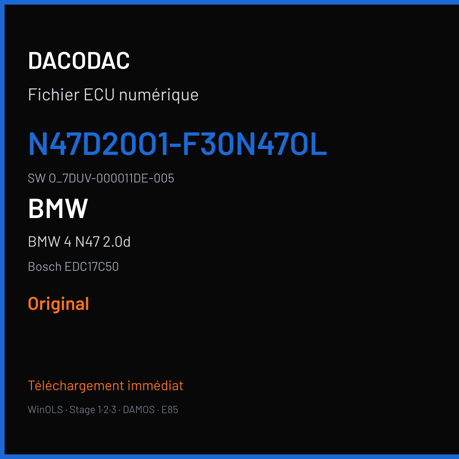 BMW 4 N47 2.0d (2016) — Bosch EDC17C50 — N47D20O1-F30N47OL · O_7DUV-000011DE-005 — Original