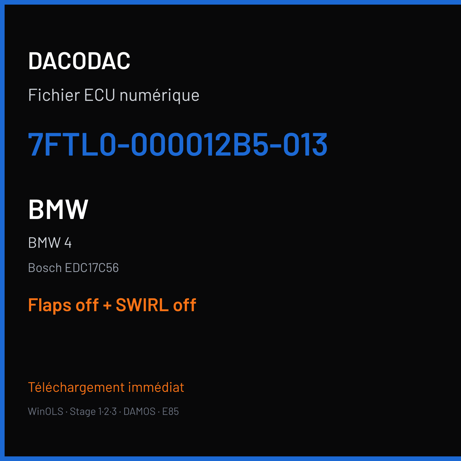 BMW 4 (2014) — Bosch EDC17C56 — 7FTL0-000012B5-013 — Flaps off + SWIRL off